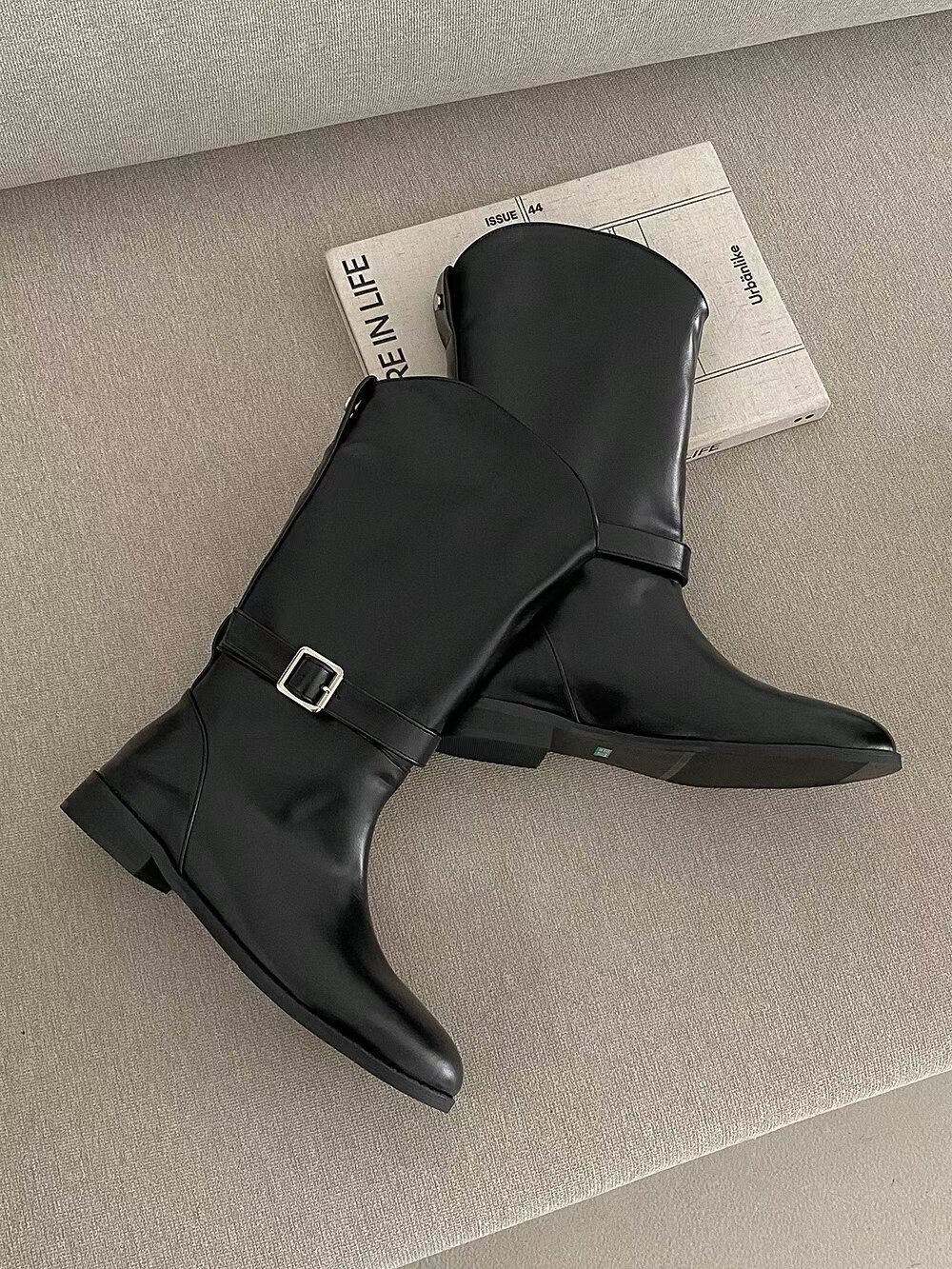 方釦皮帶造型麂皮西部靴中筒靴 / 3色