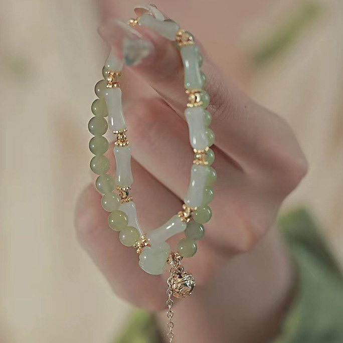 【竹影玉吟】和田玉竹節+金絲玉手鏈