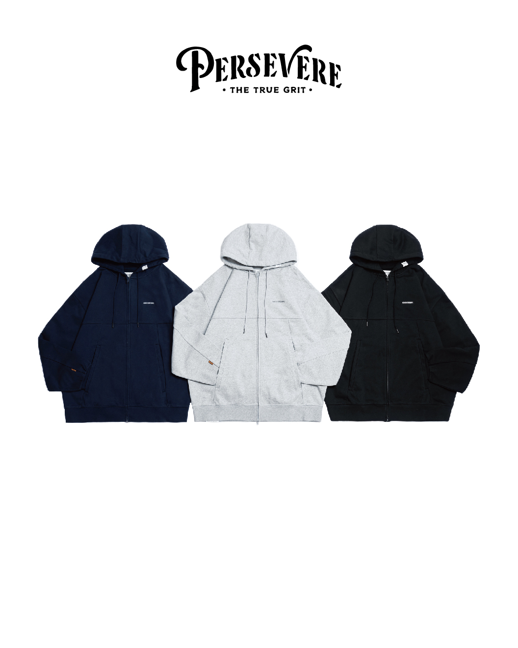 PERSEVERE 高磅數棉質連帽外套 黑藍/麻花灰/黑 25 A/W Heavyweight Cotton Hoodie Jacket