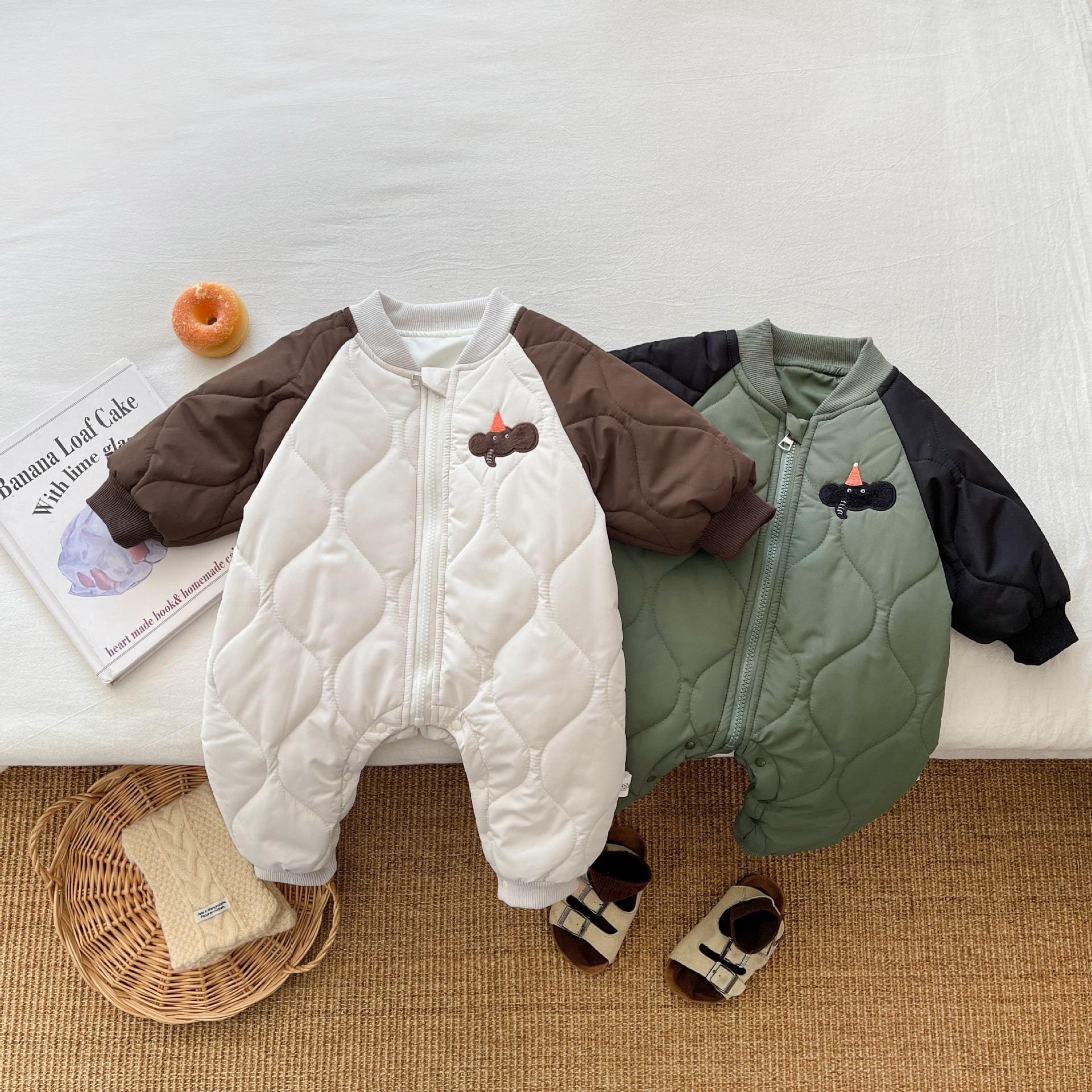 《2429》夾棉撞色刺繡大象衍棉外出棉服(66-100)