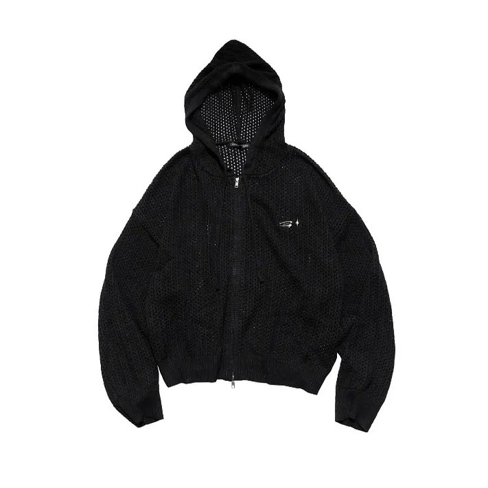 E'TREALOUEST Hole Knit Double Zipper Sweater