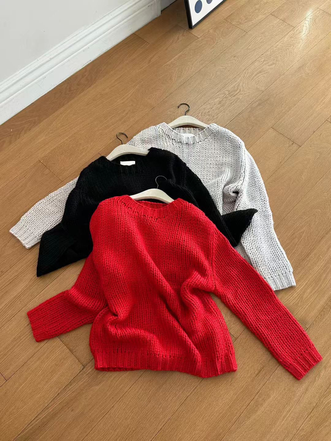 慵懶氣息寬鬆圓領針織上衣毛衣 / 3色