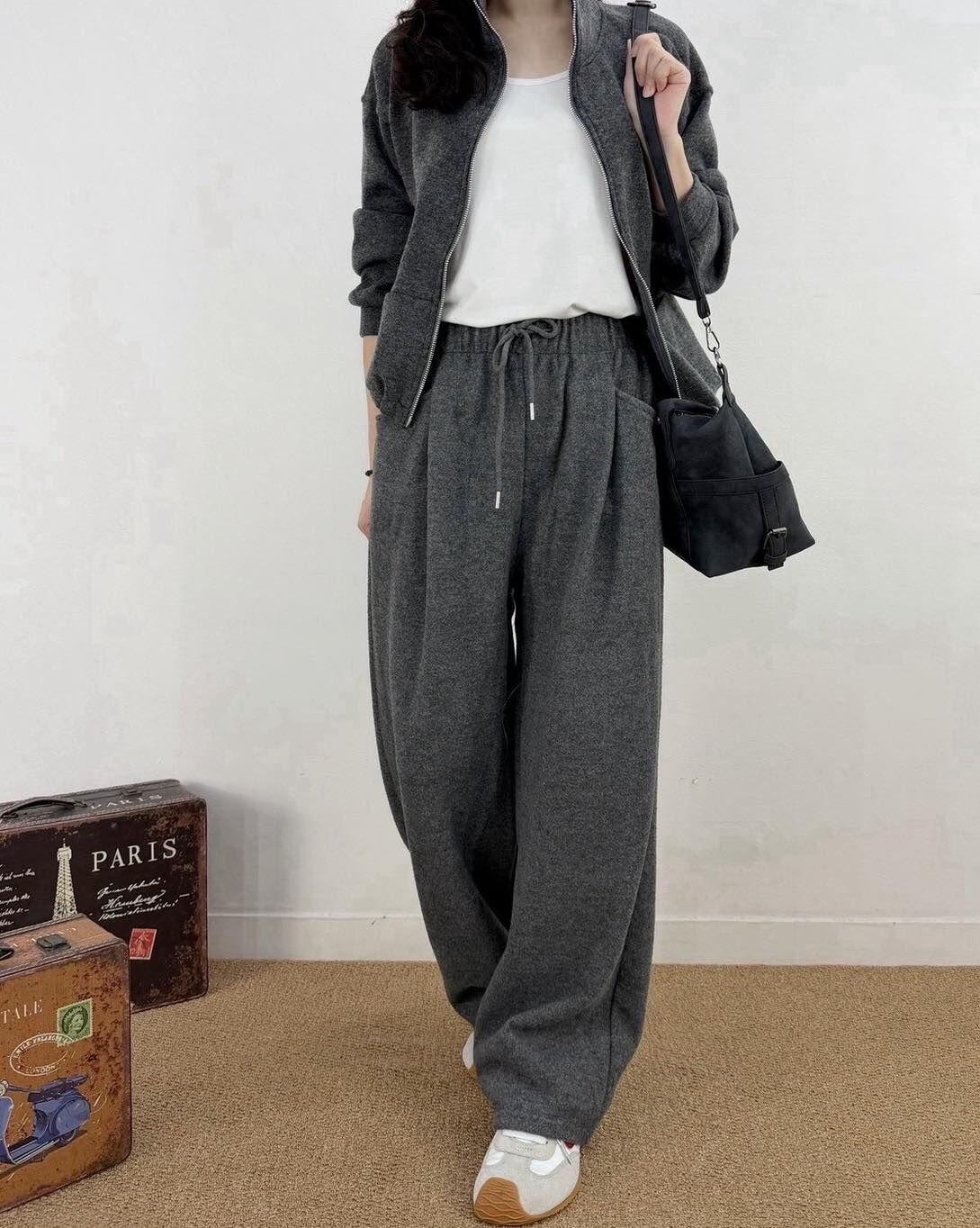 【完美遮肉神器的毛呢內加絨打摺寬褲】（現貨）