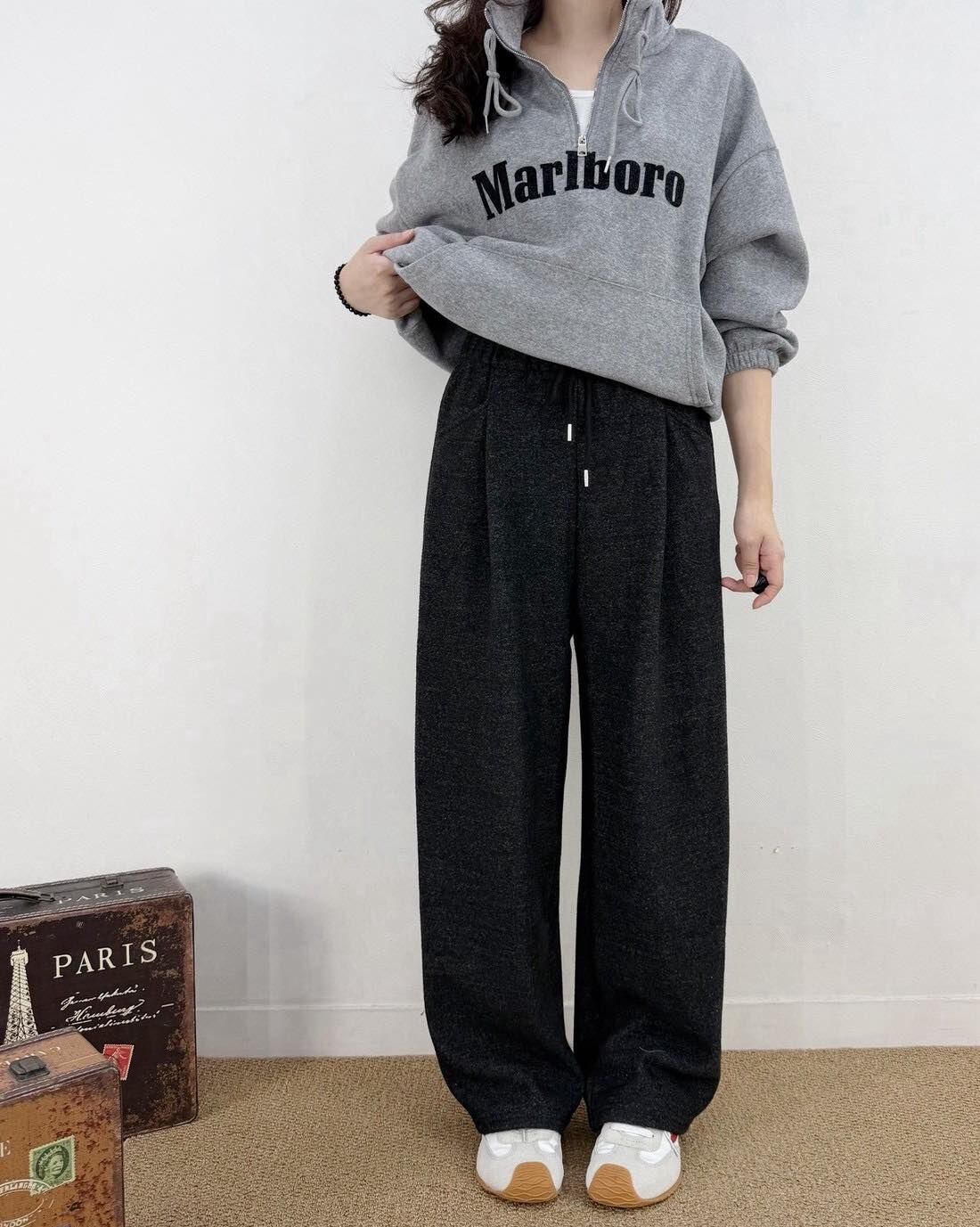 【完美遮肉神器的毛呢內加絨打摺寬褲】（現貨）