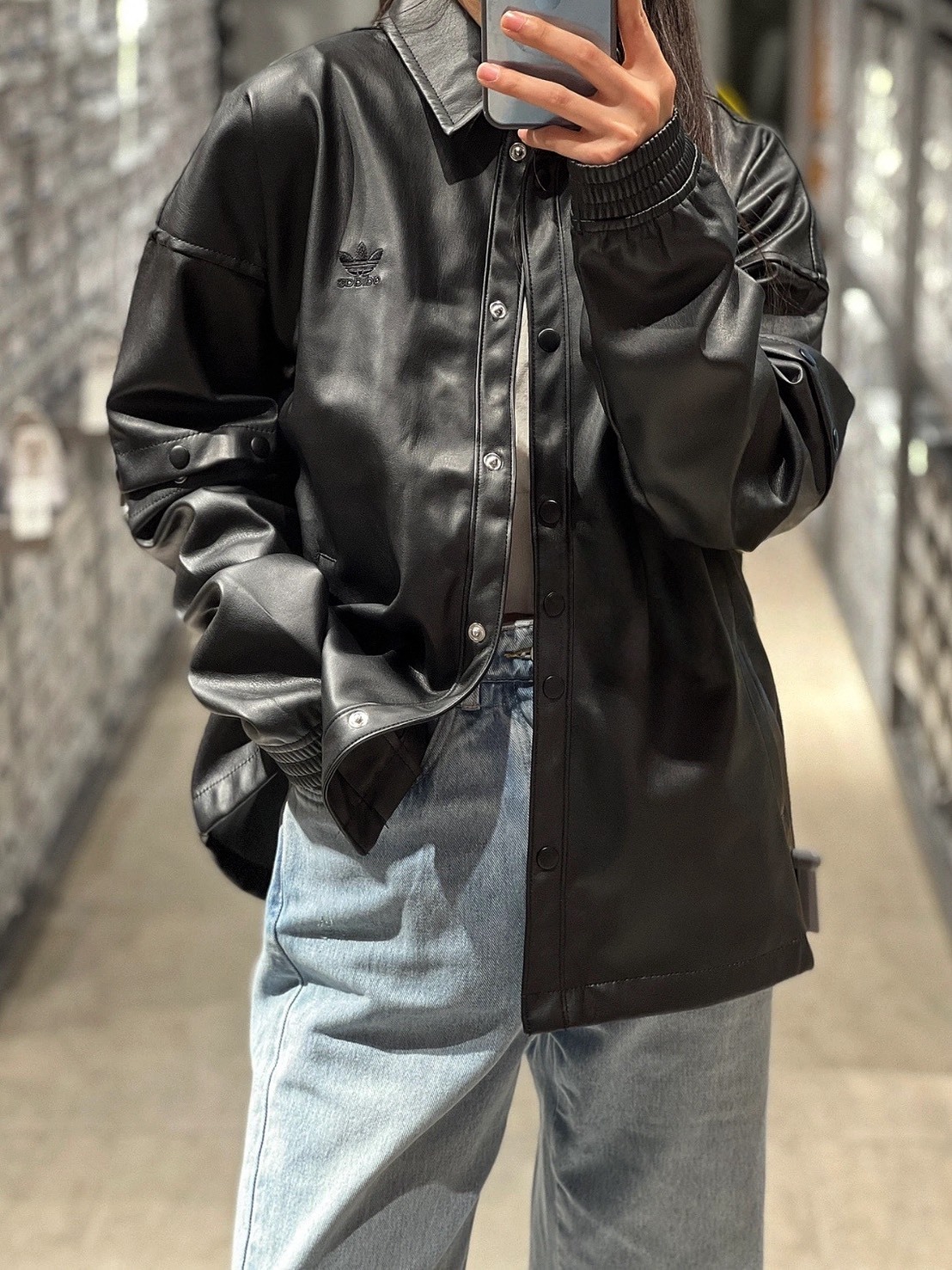 < JENNIE同款  > ADIDAS 袖子 可拆卸 翻領 皮外套