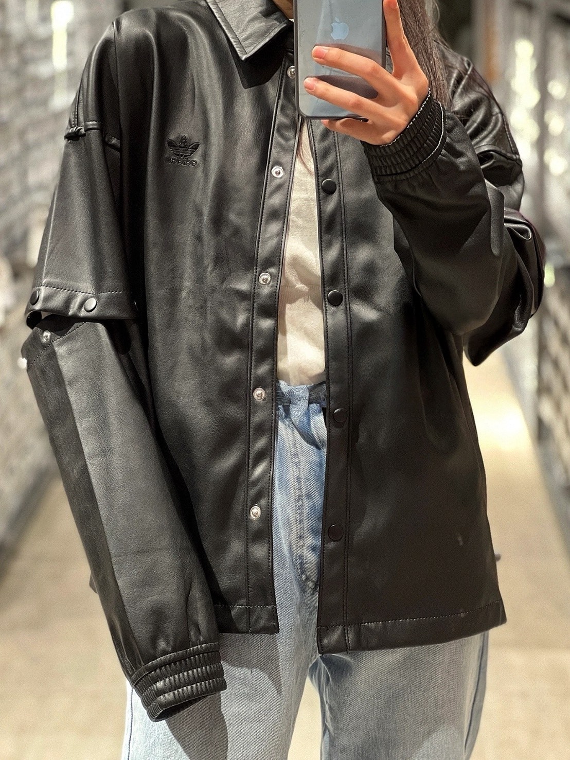 < JENNIE同款  > ADIDAS 袖子 可拆卸 翻領 皮外套