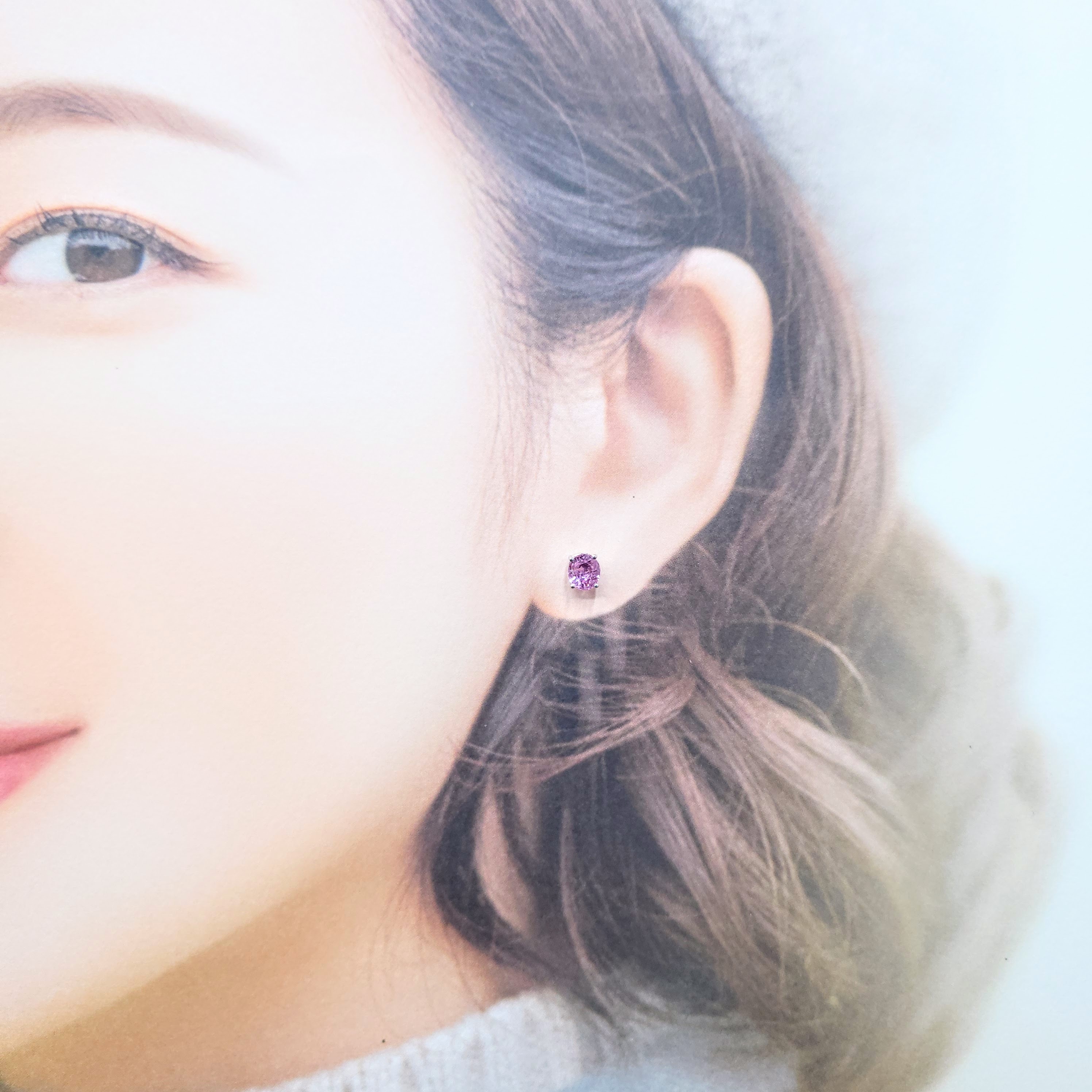 全新18K白金【主石1卡48份粉紅藍寶】耳環