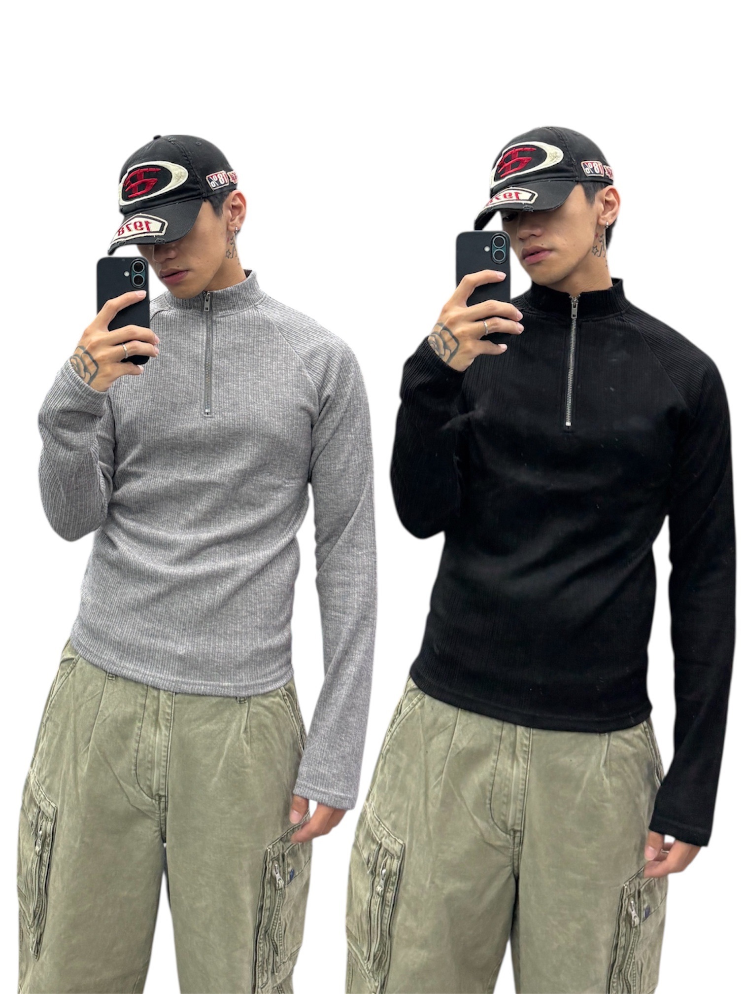 半拉鍊高領長袖