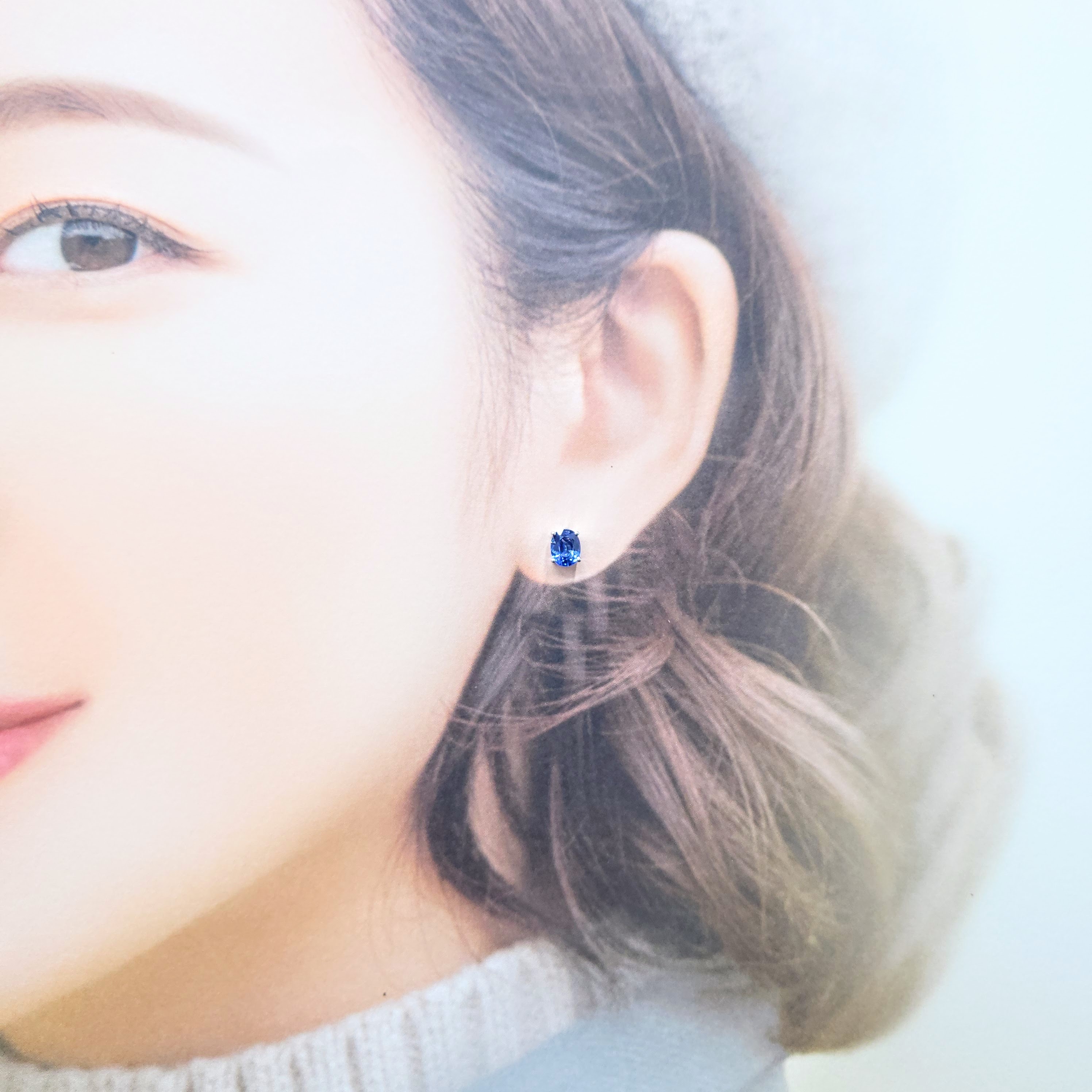 全新18K白金【主石1卡55份藍寶石】耳環