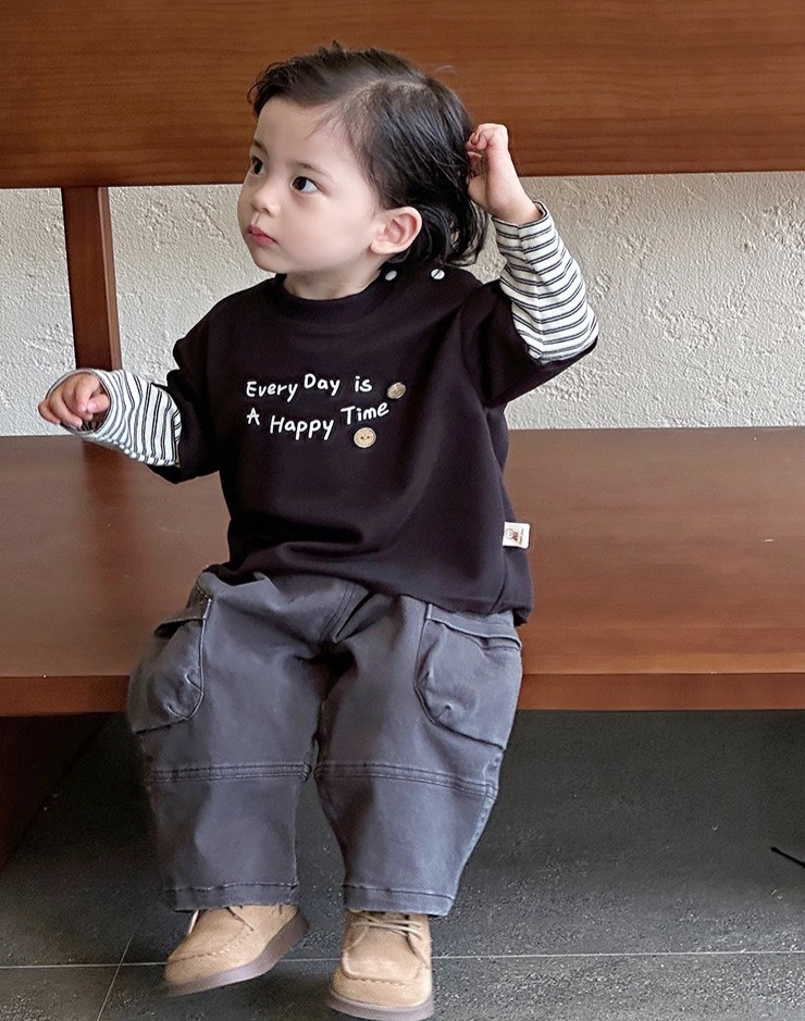 英字條紋假兩件上衣