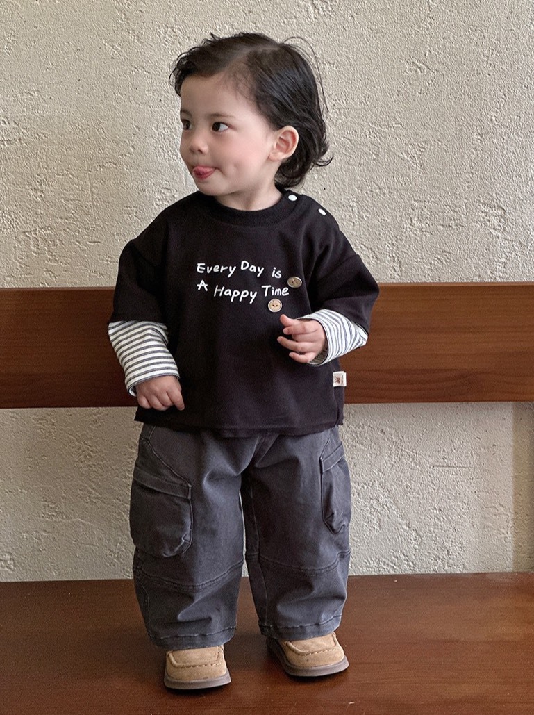 英字條紋假兩件上衣