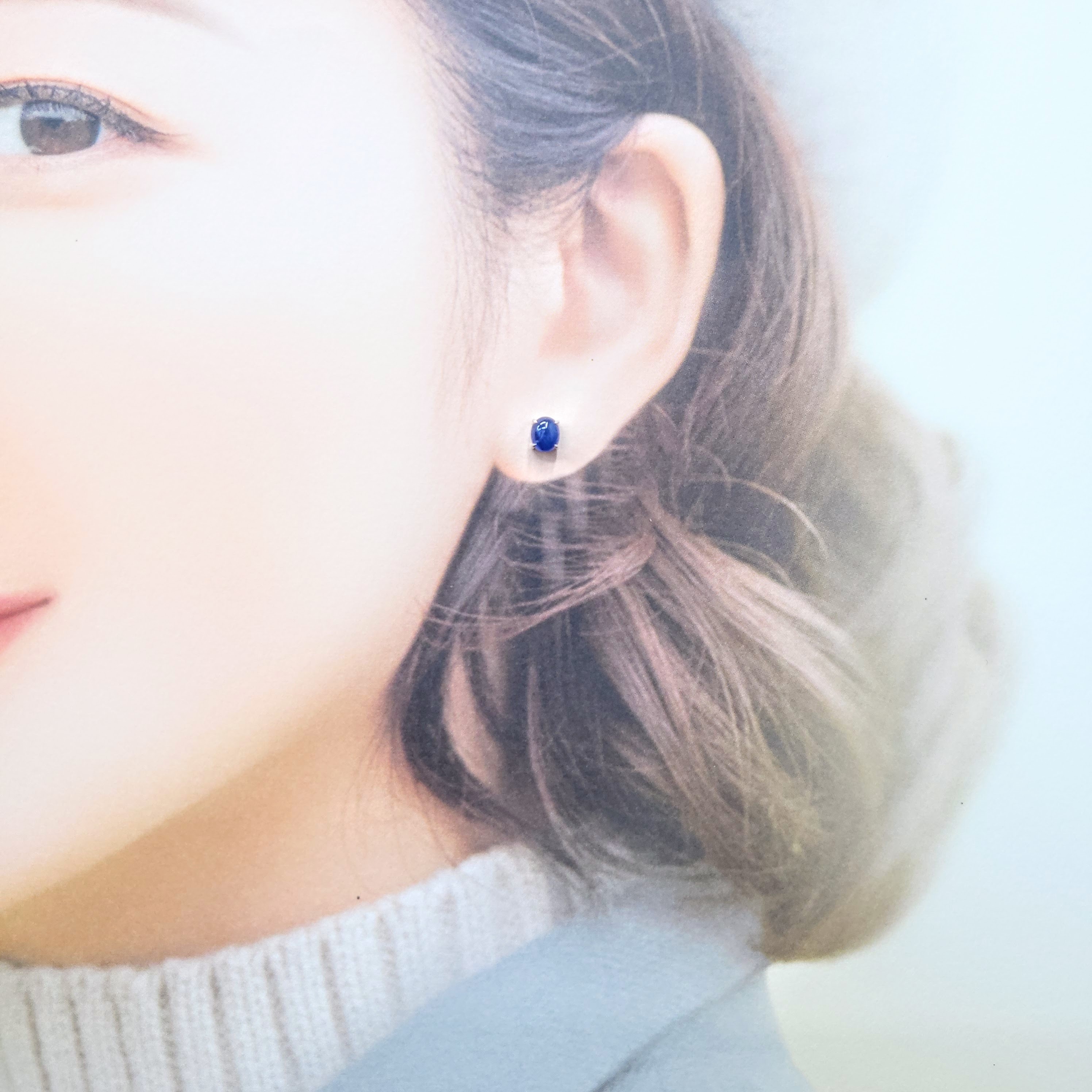 全新18K白金【主石1卡53份藍寶石】耳環