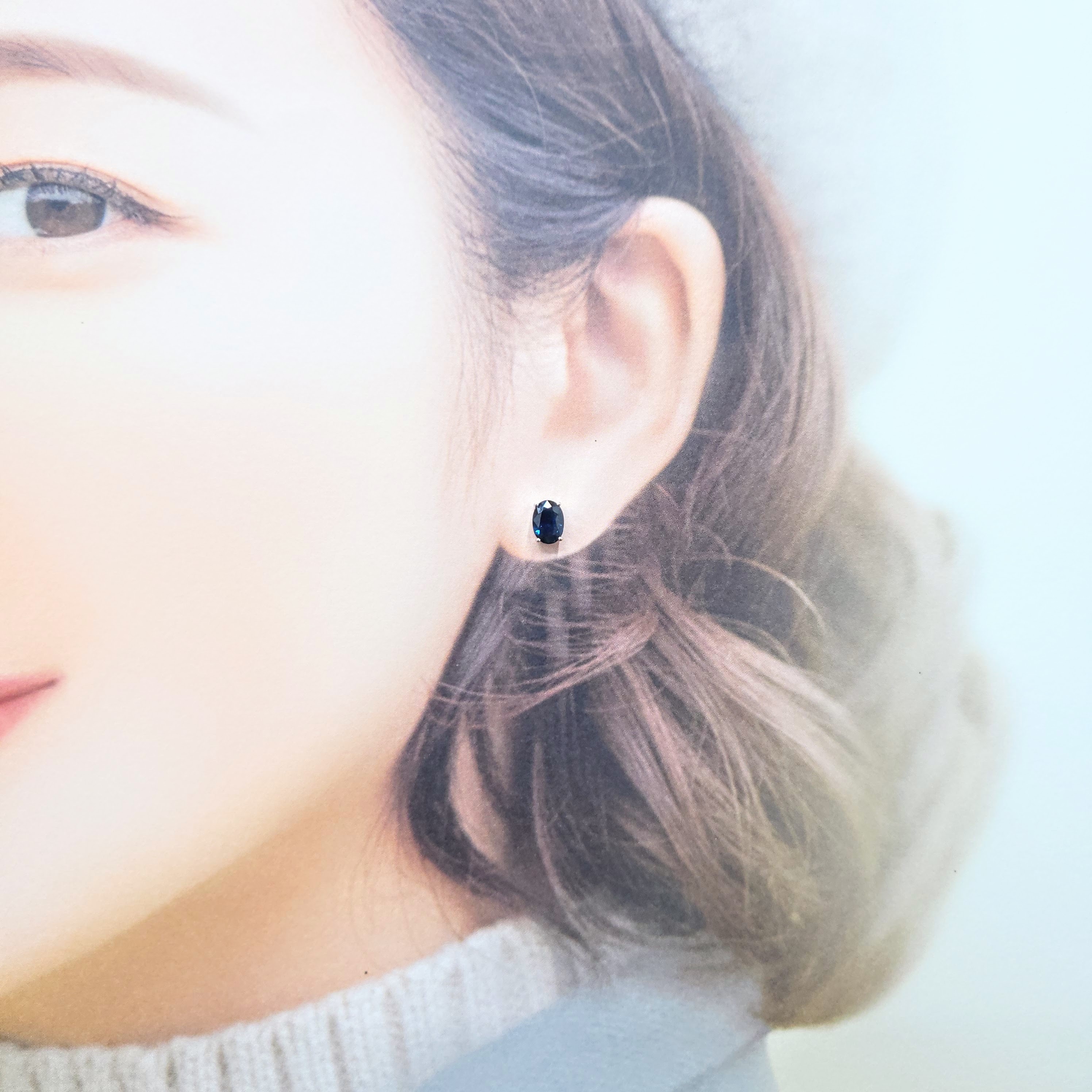 全新18K白金【主石1卡80份藍寶石】耳環