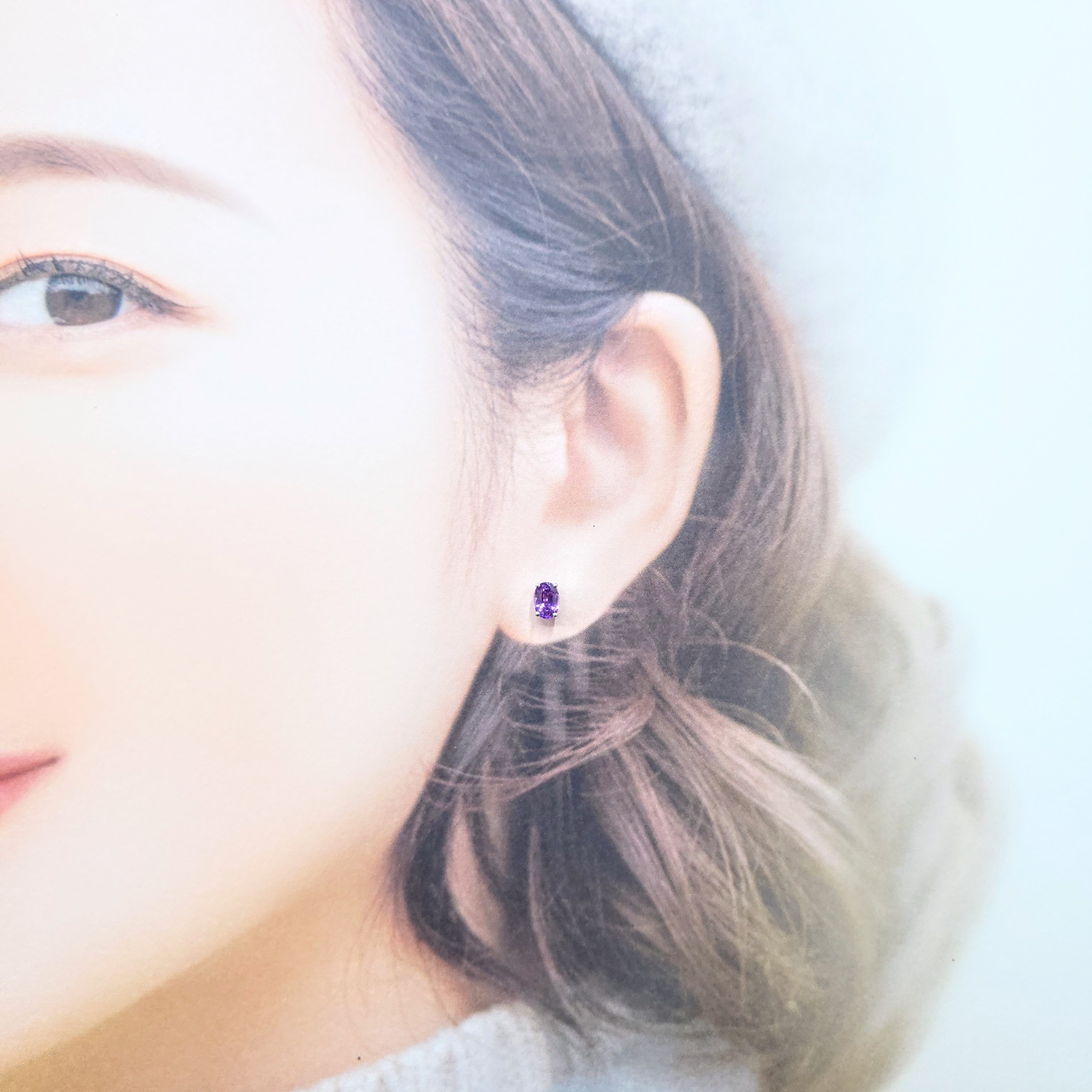 全新18K白金【主石89份紫藍寶】耳環