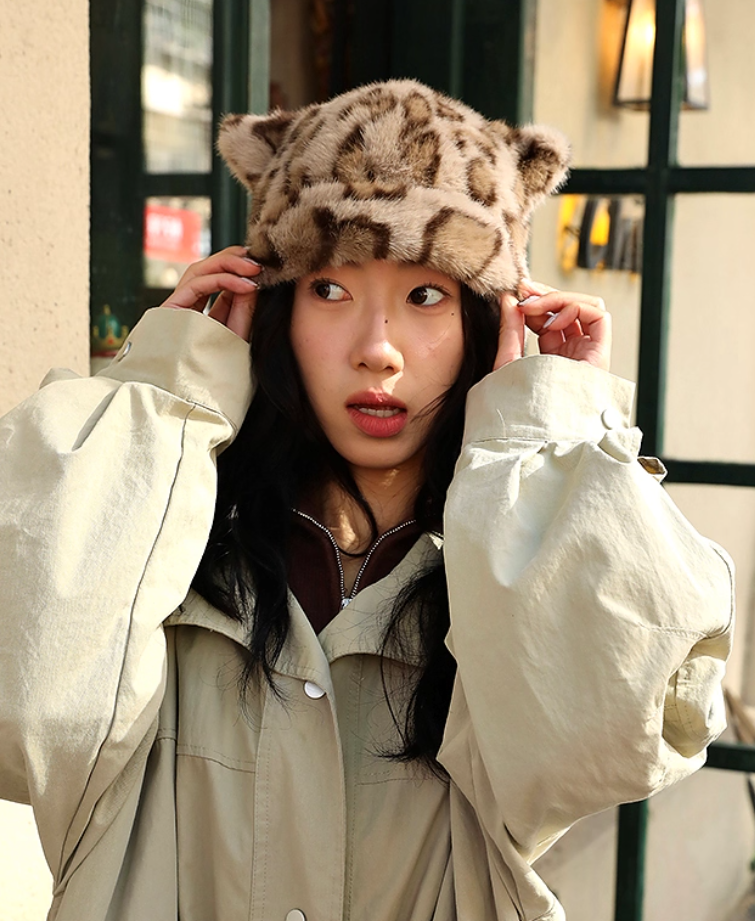 現貨終於!|豹紋立體貓耳毛絨帽【HTDH420】