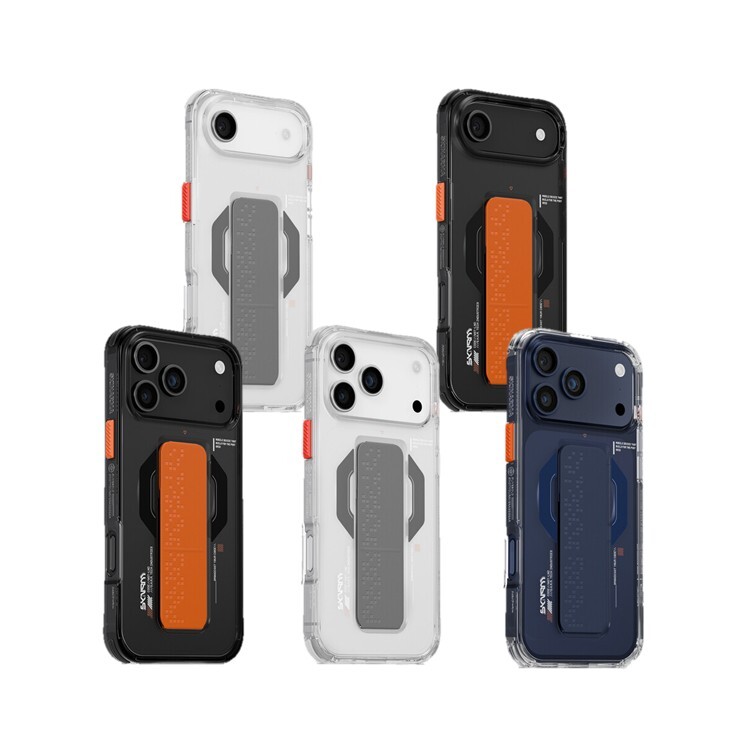 SKINARMA Haxa iPhone 17 系列黑色巨牆潮格磁吸支架防摔手機殼