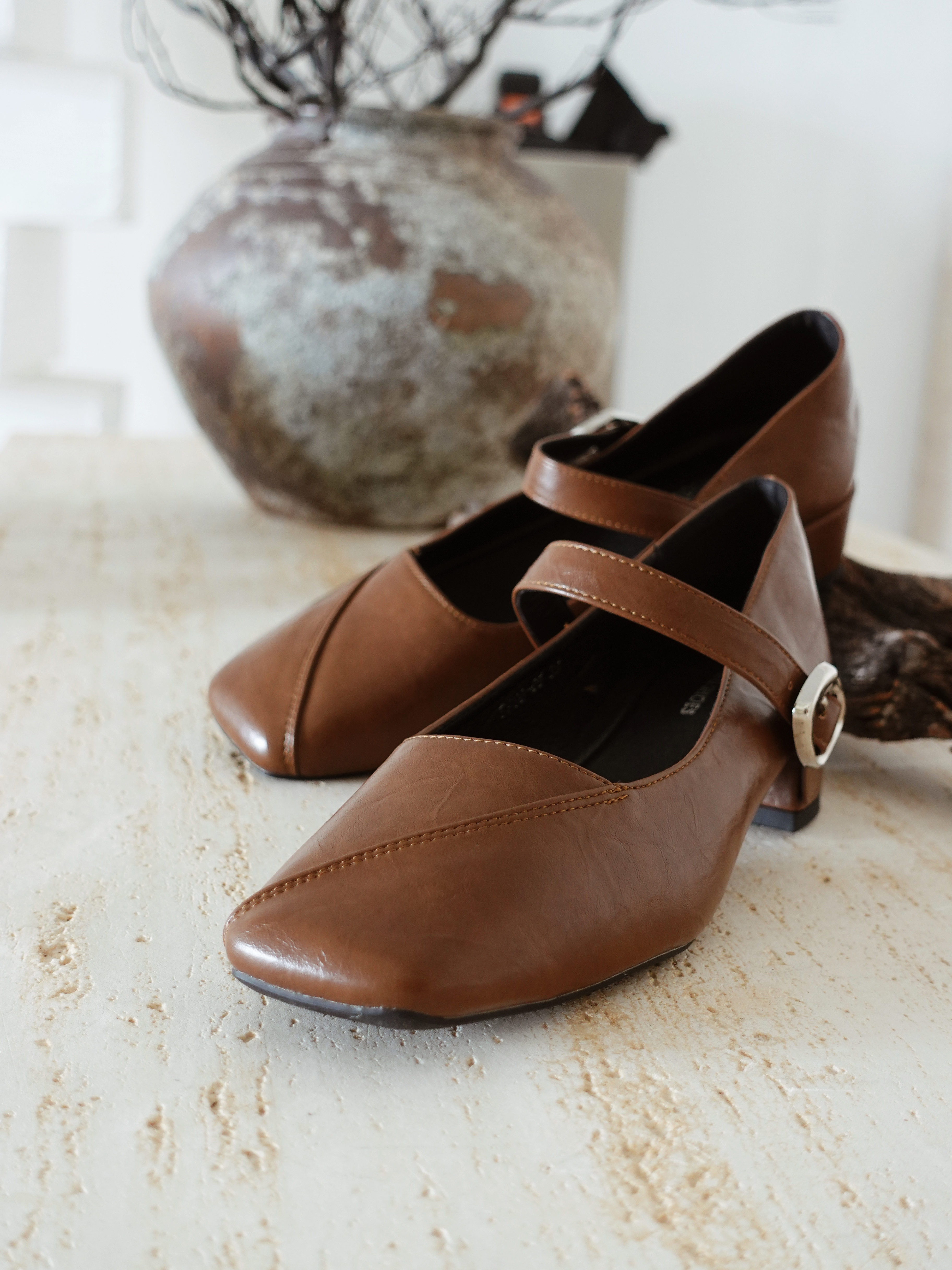 Mikha Square Toe Mary Janes Brown -SH088BRO