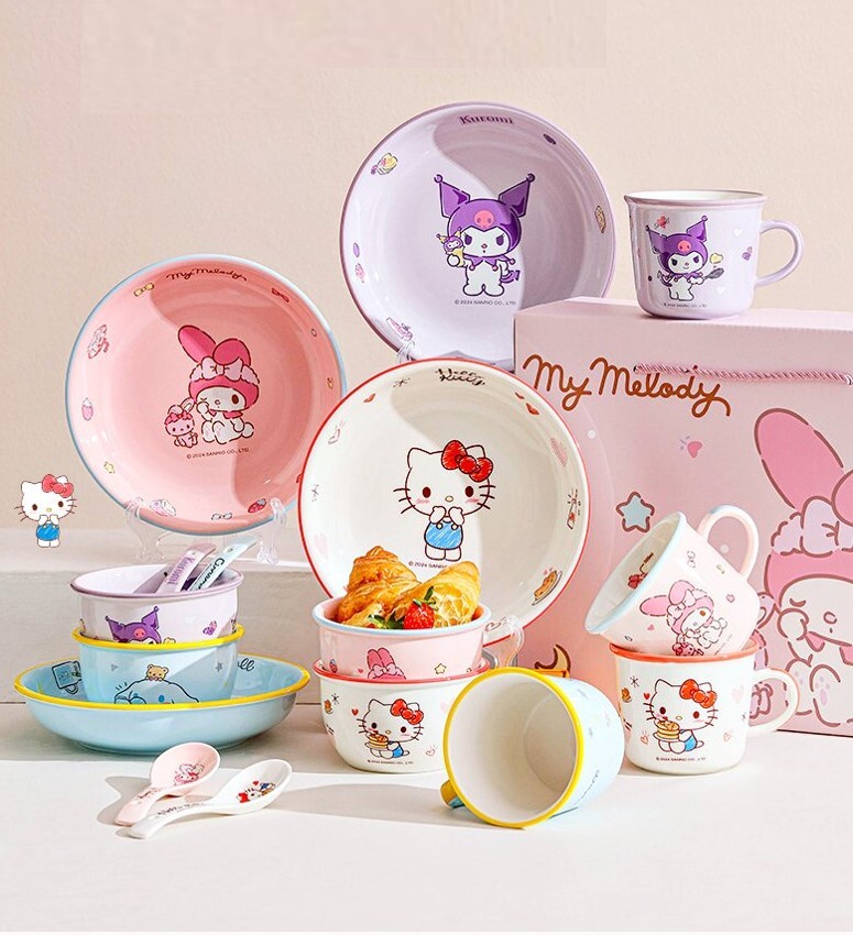 My Melody 吃一碗鱼丸 MY MELODY Sanrio | kitchen ceramic set( cup spoon bowl)