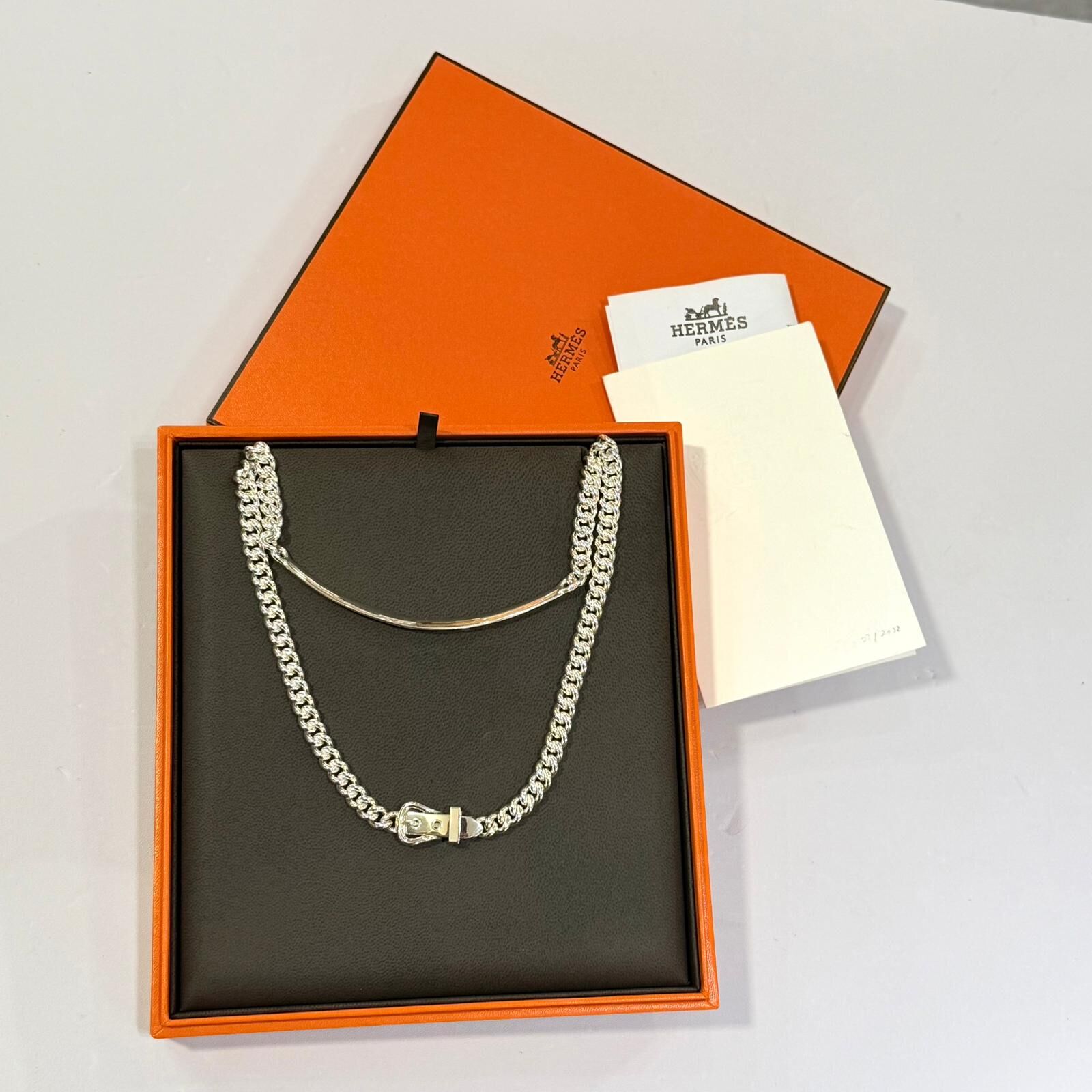 全新Hermes頸鏈, 925純銀, 40碼  BOUCLE SELLIER NECKLACE, H125209B, #BRAND NEW #香榭站正品