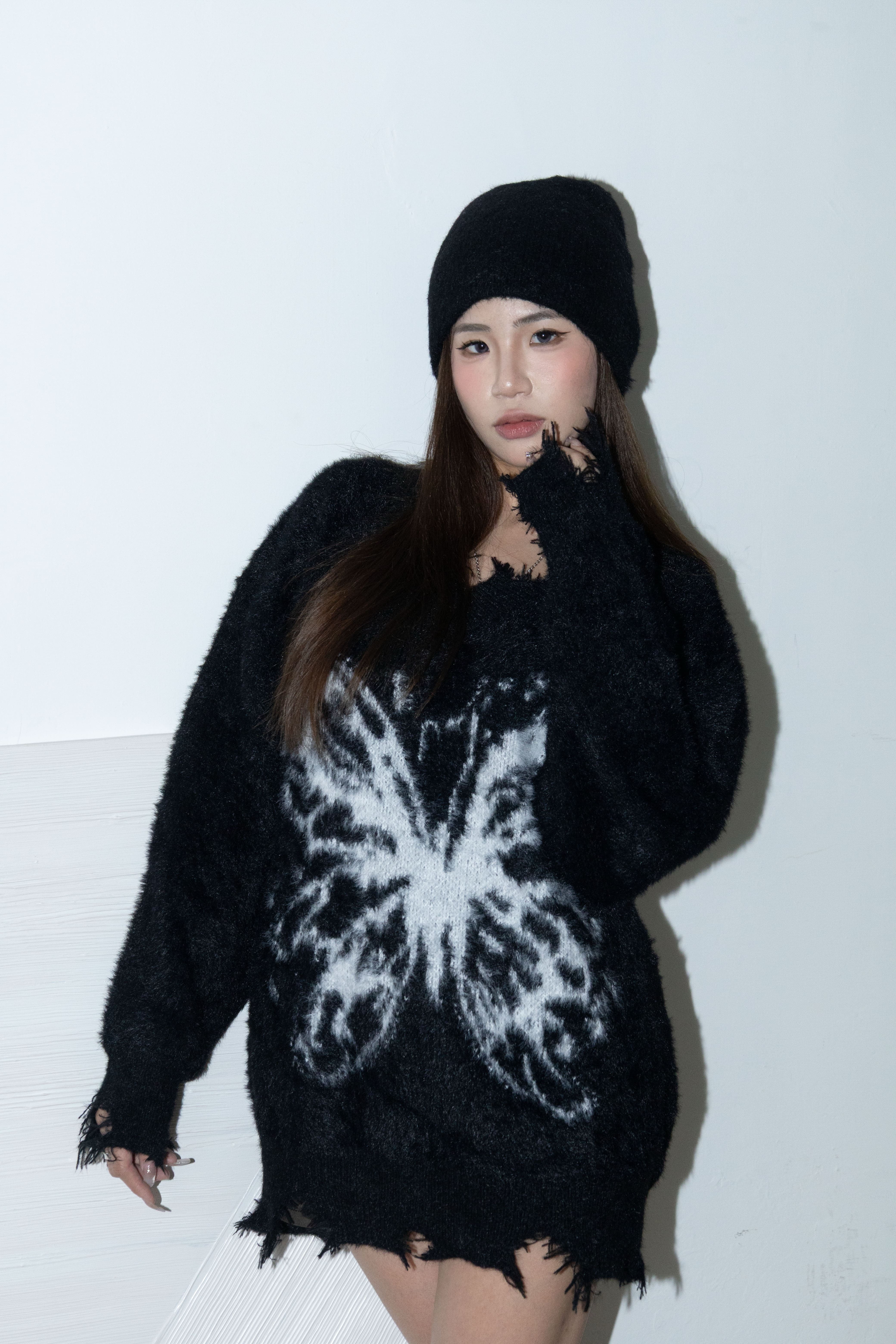 破壞感蝴蝶水貂毛毛衣