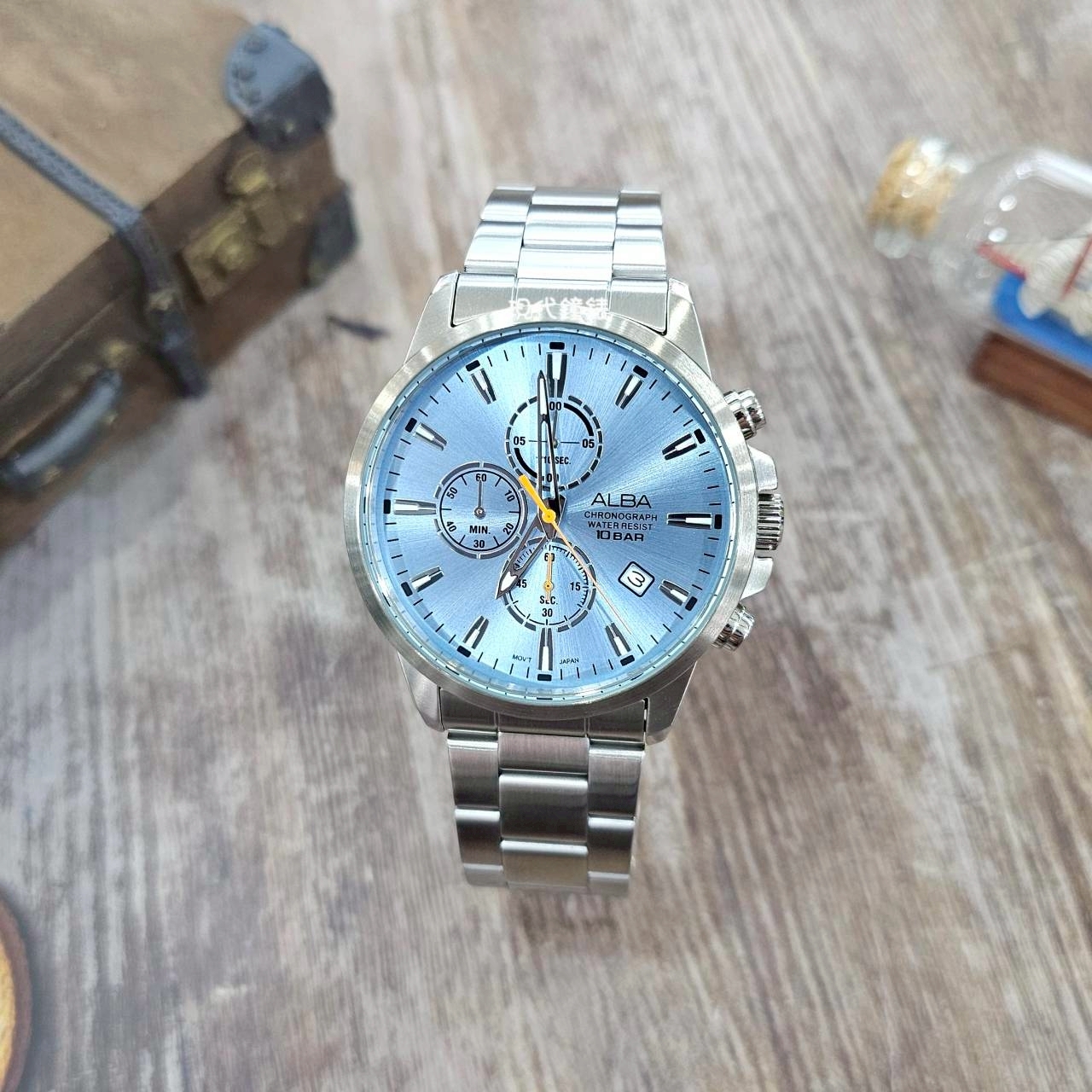 【ALBA 雅柏】永霜冰河•三眼計時腕錶VD57-X209B 43mm 現代鐘錶