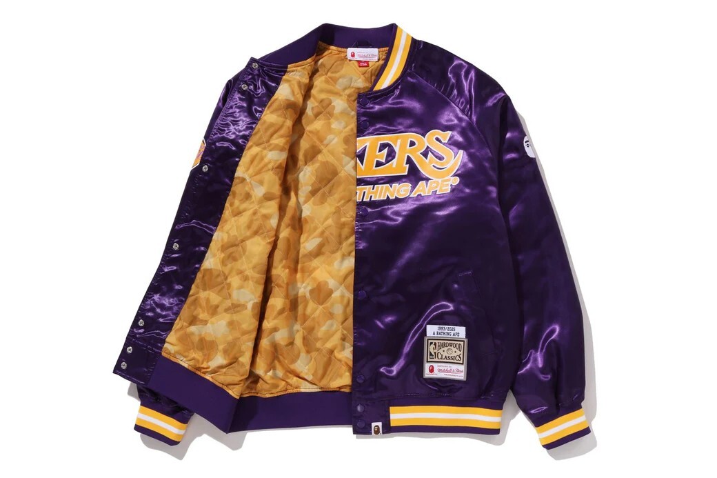iSNEAKERS｜BAPE X M&N NBA Los Angeles Lakers Satin Jacket 洛杉磯湖人隊緞面夾克
