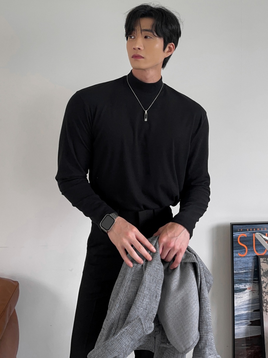 日常半高領針織長袖T