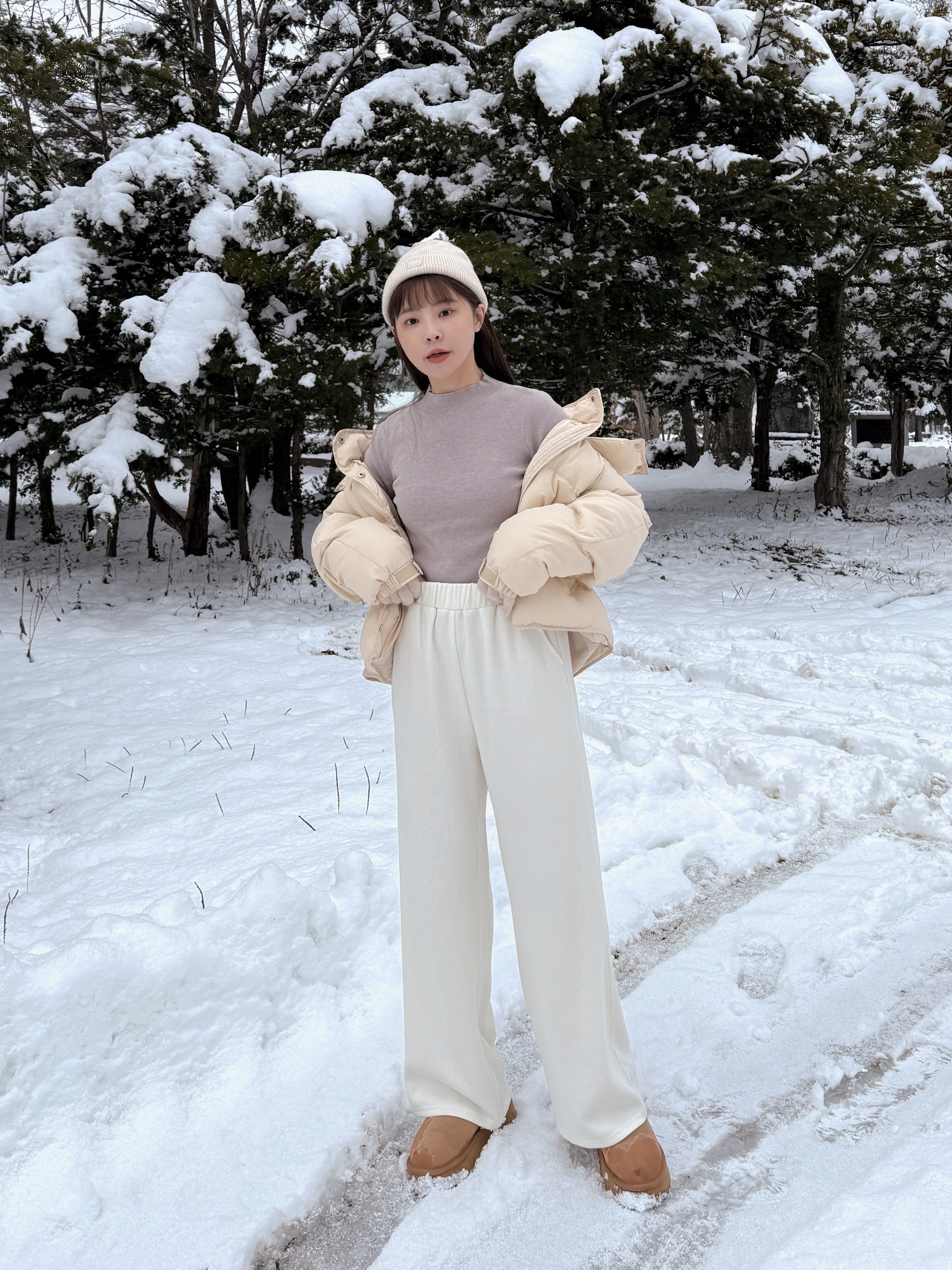 自訂 雪地保暖坑紋褲