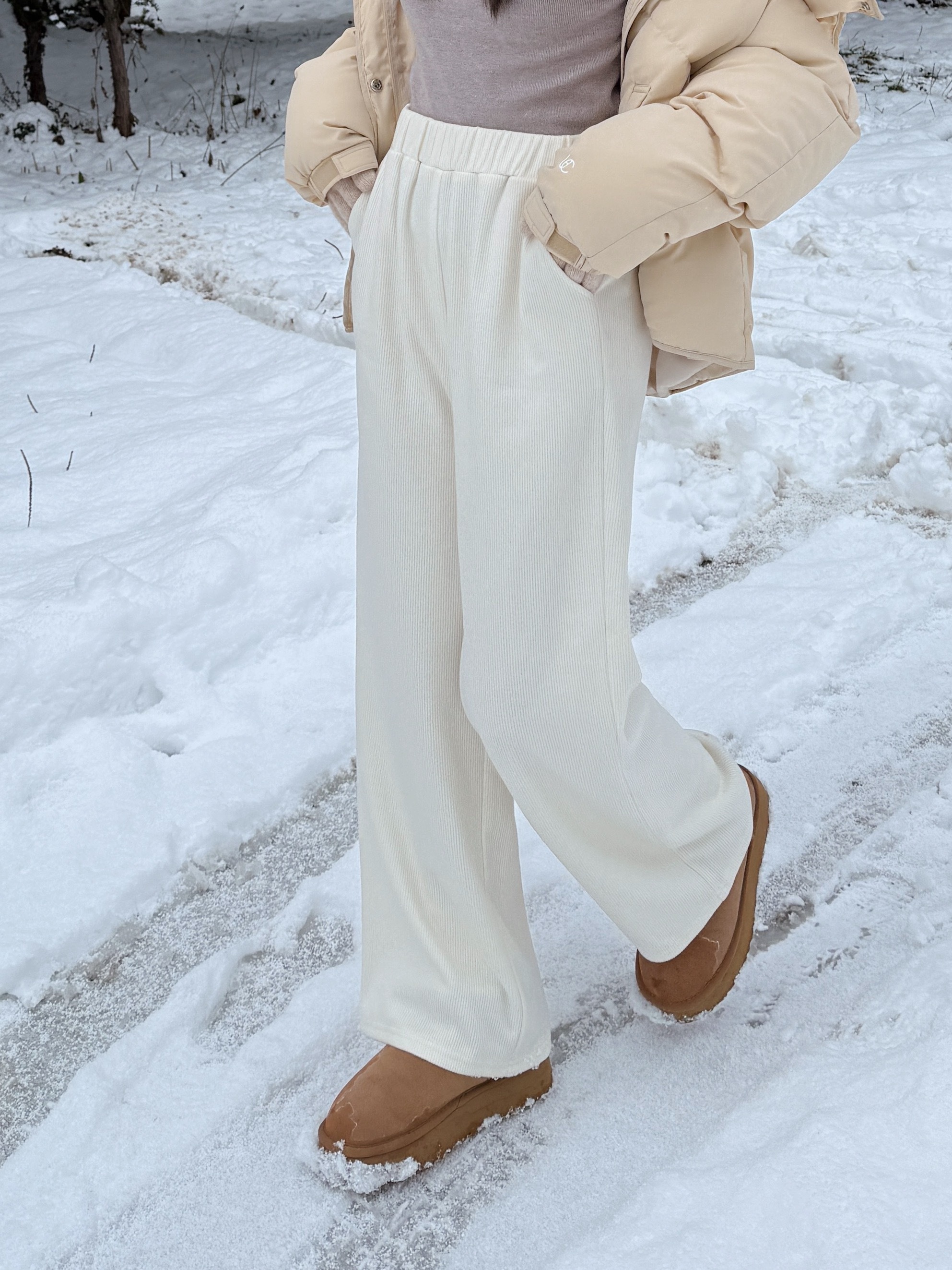 自訂 雪地保暖坑紋褲