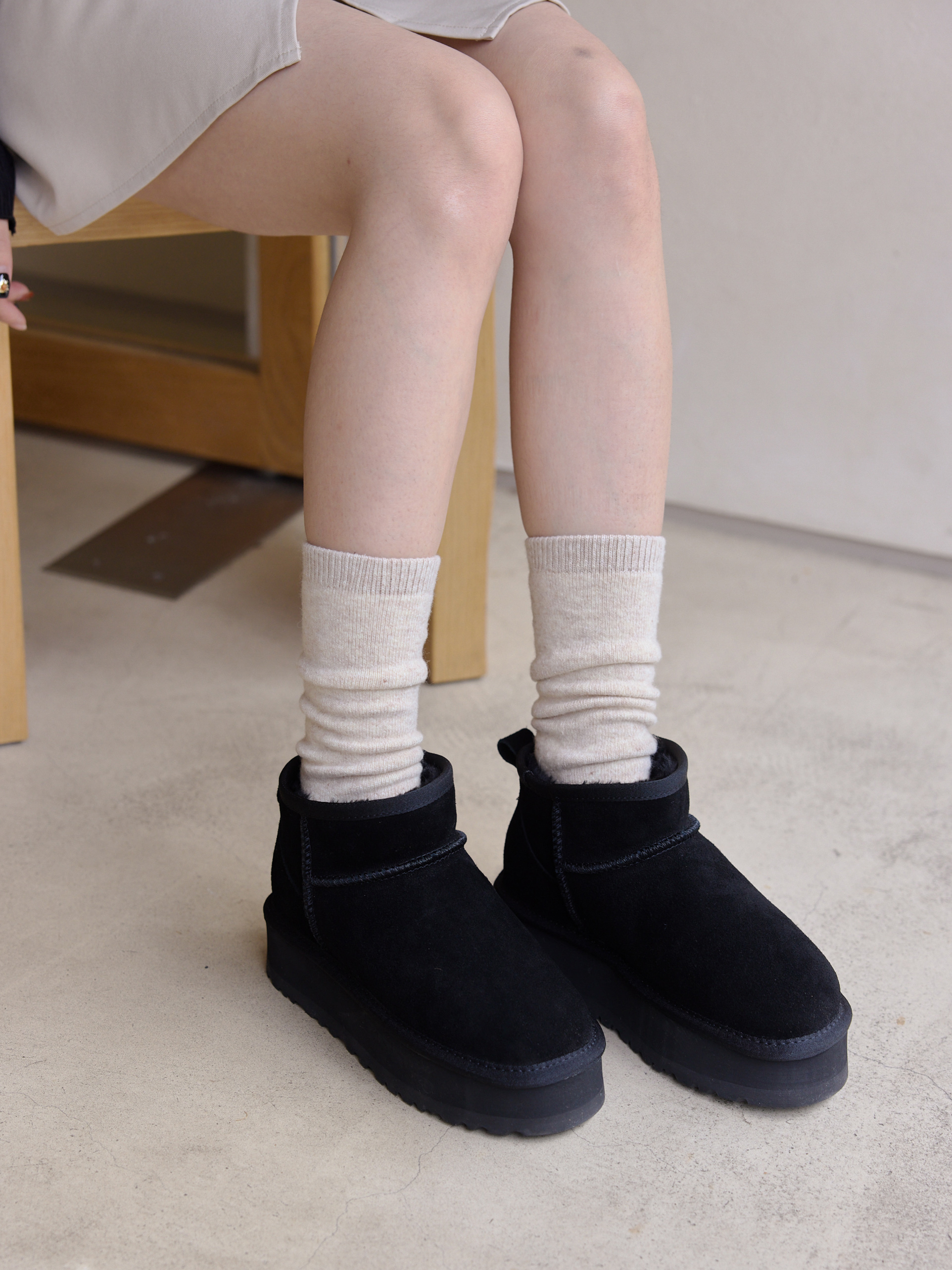 麂皮加厚底毛毛雪靴