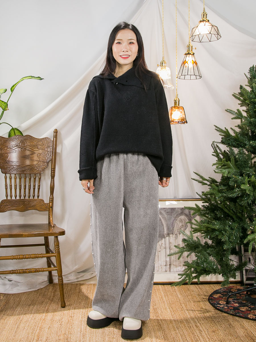 ⬇️開倉低至半價😱FINALSALE📣 反領位單邊扣鈕．毛毛冷料TOP【不設退換】