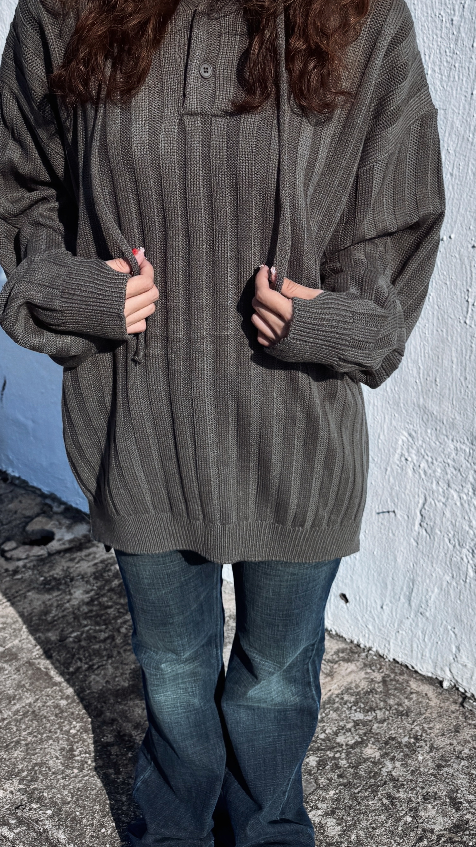 正韓 圖騰連帽針織衫