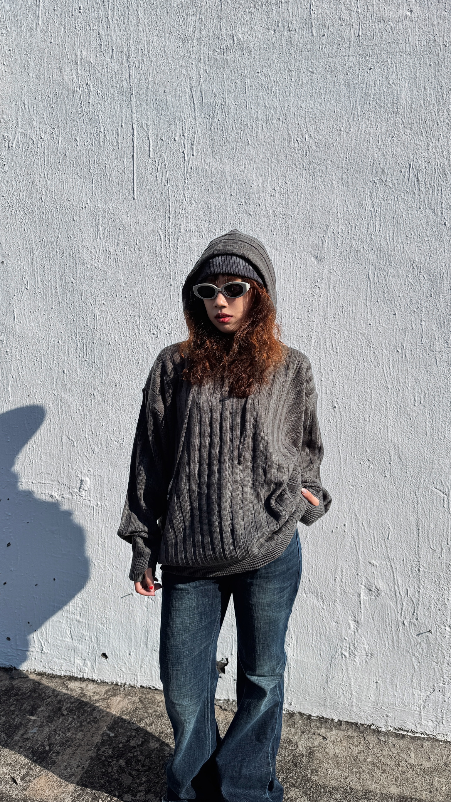 正韓 圖騰連帽針織衫