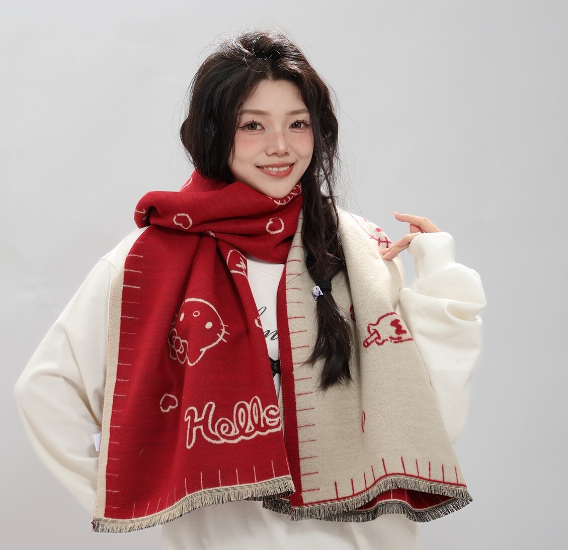 Sanrio Hello Kitty |成人針織圍巾 雙面頸巾