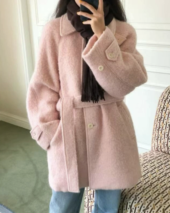 ᴷᴼᴿᴱᴬ 正韓🇰🇷奶油粉韓國手工羊毛大衣 （三色）