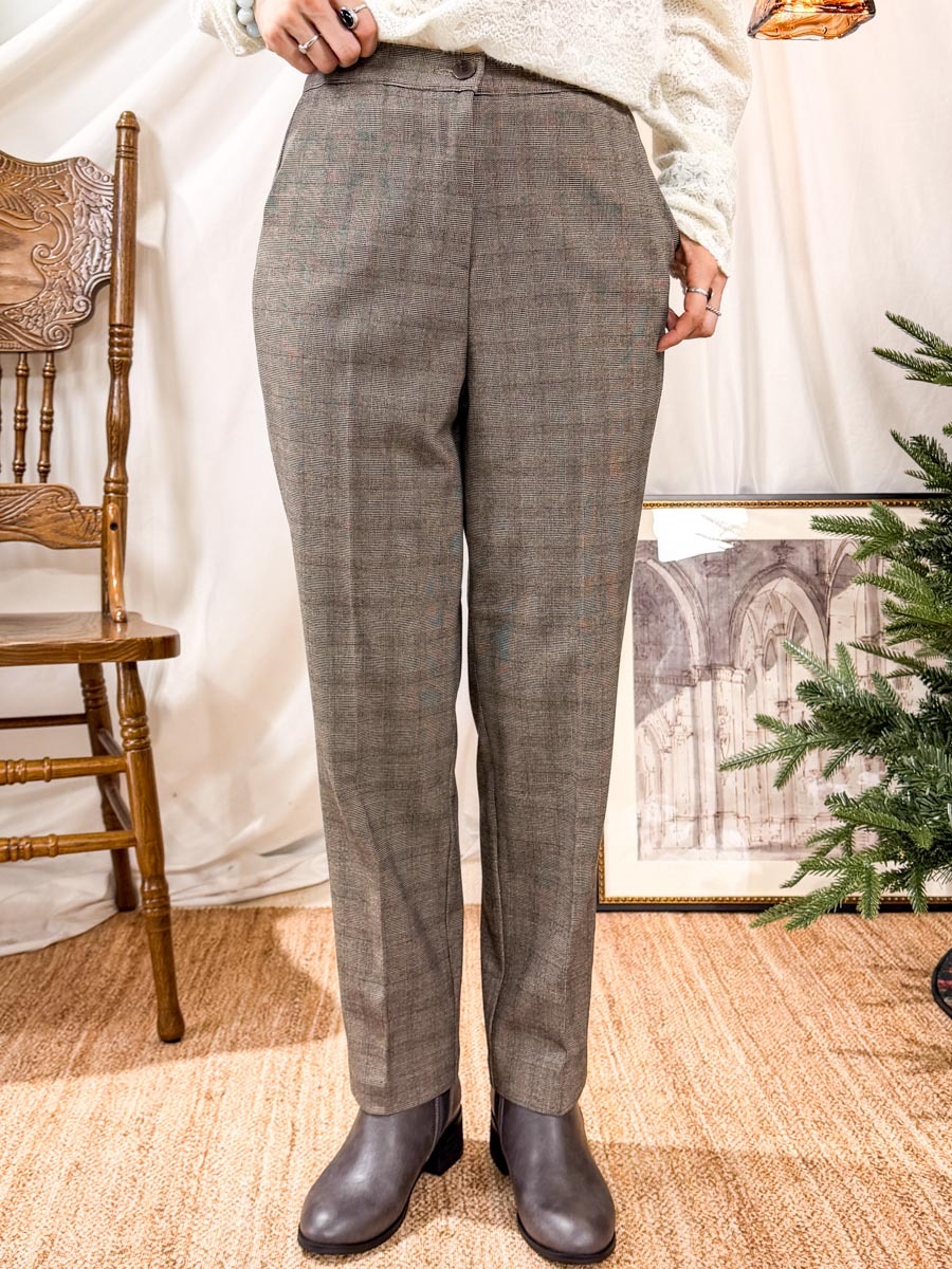 ⬇️開倉低至半價😱FINALSALE📣 腰位內橡根．格仔薄絨絨料直腳褲 (有袋)【不設退換】