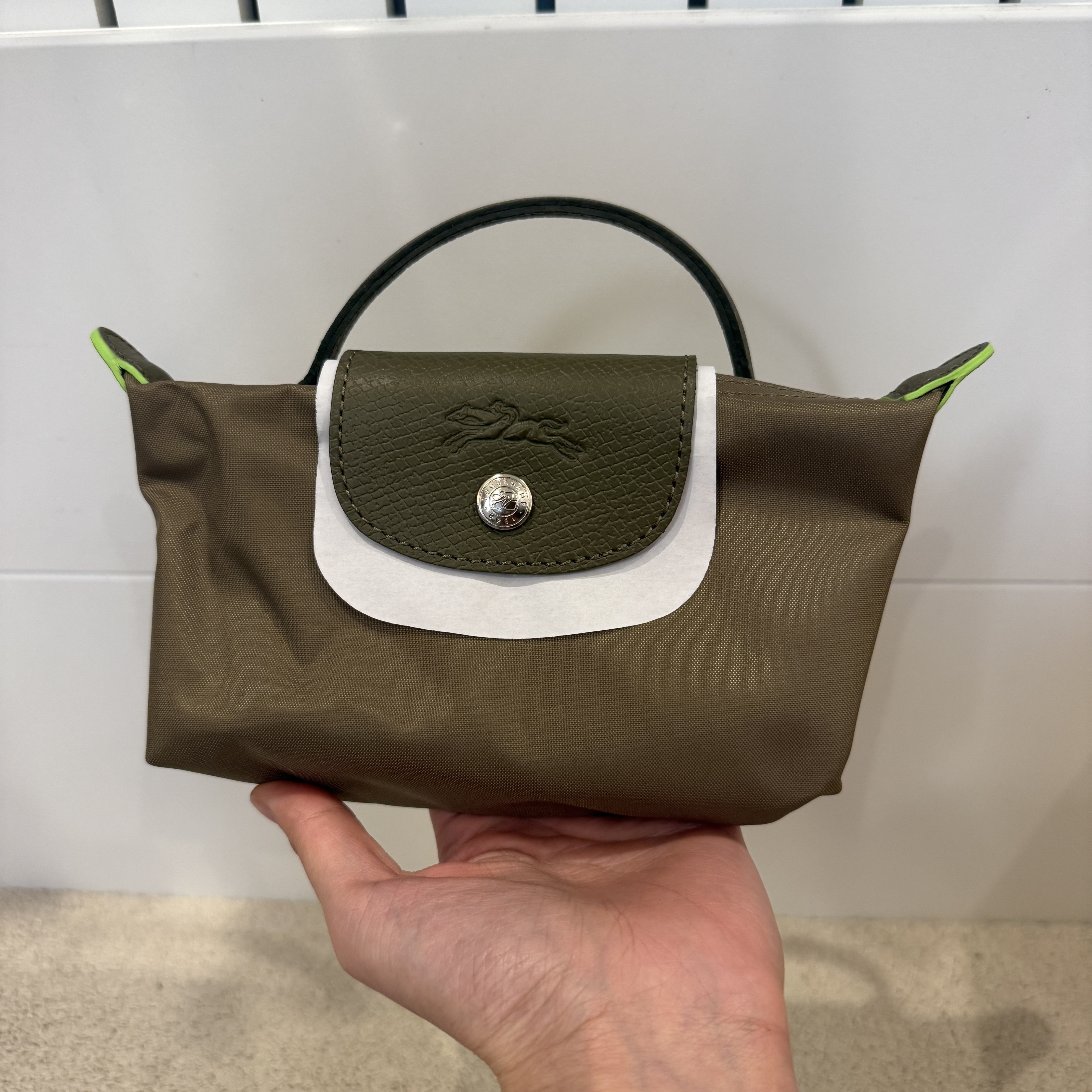 Longchamp Le Pliage Green Pouch with handle