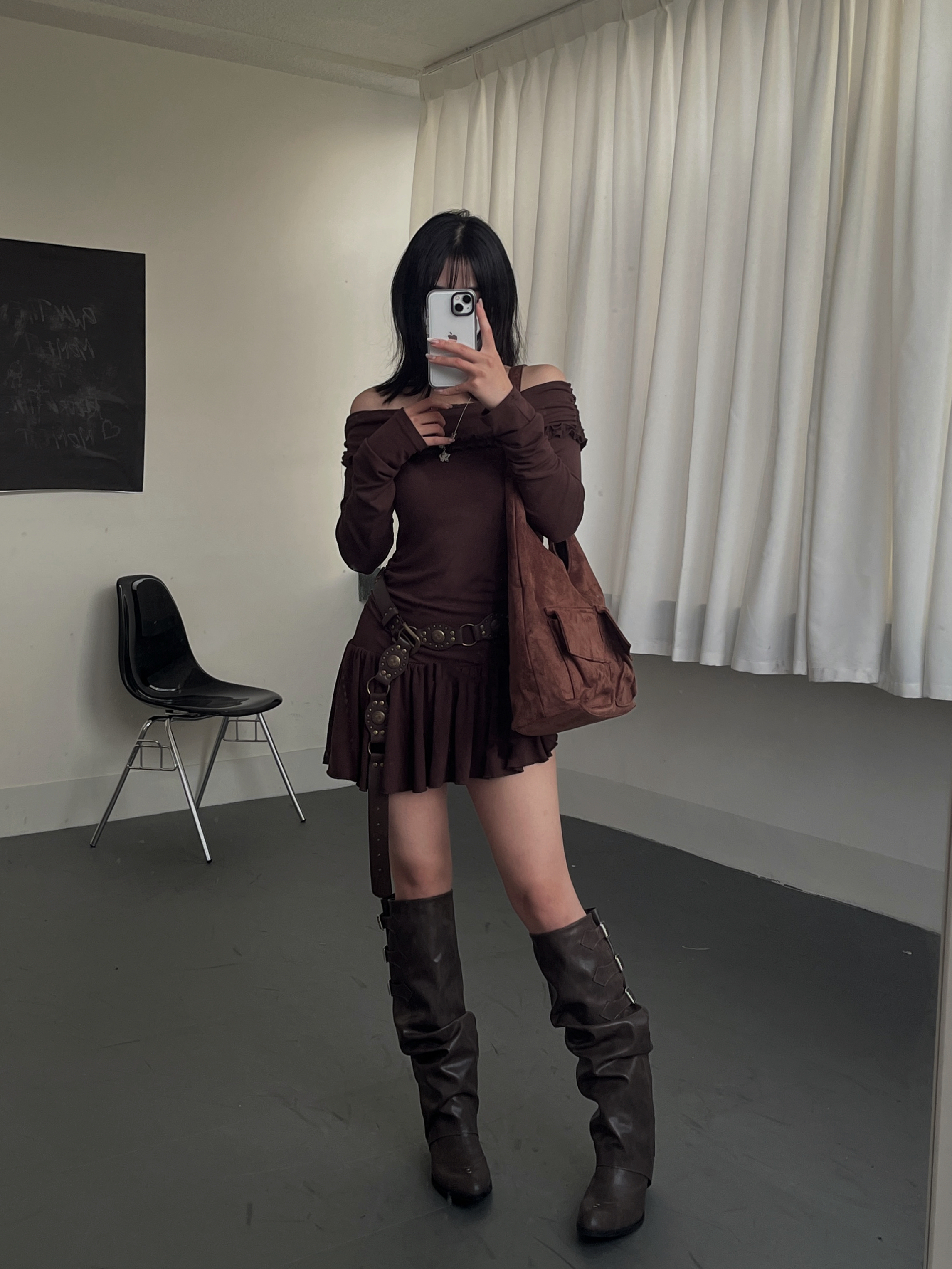 荷葉邊一字連身裙