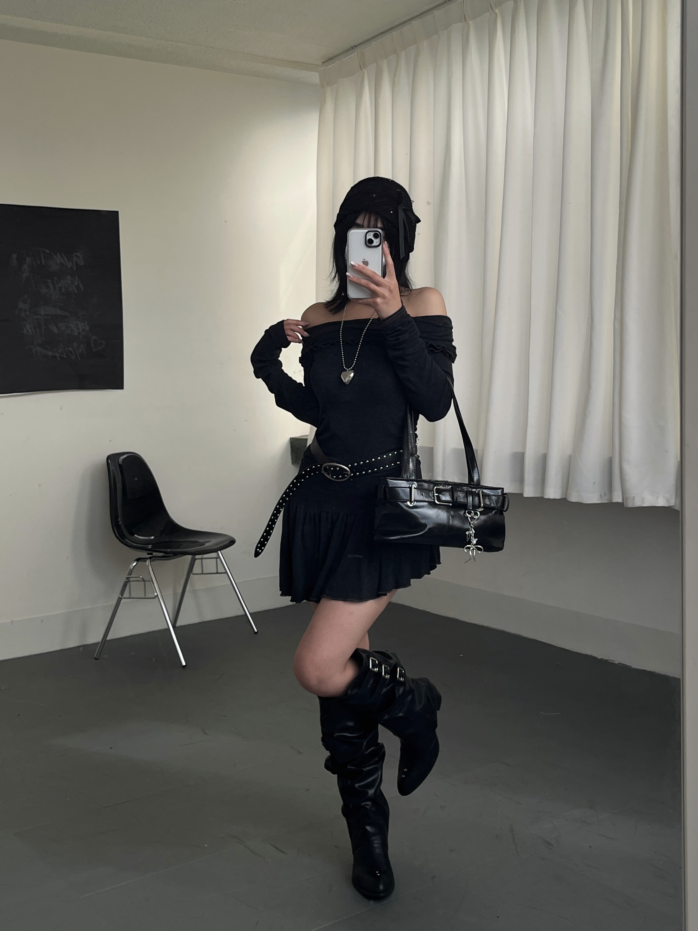 荷葉邊一字連身裙