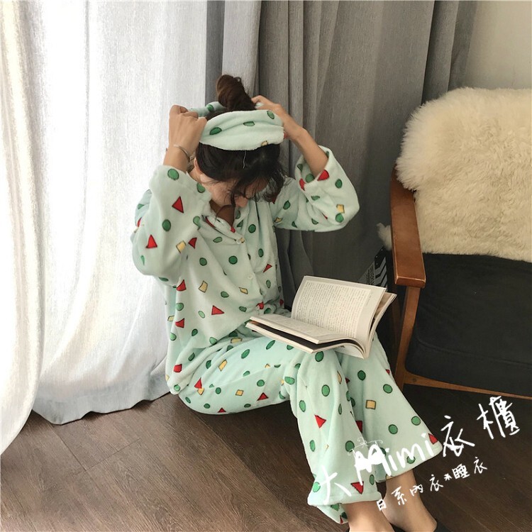 🔥暖呼呼系列-蠟筆小新法蘭絨睡衣(綠色)-