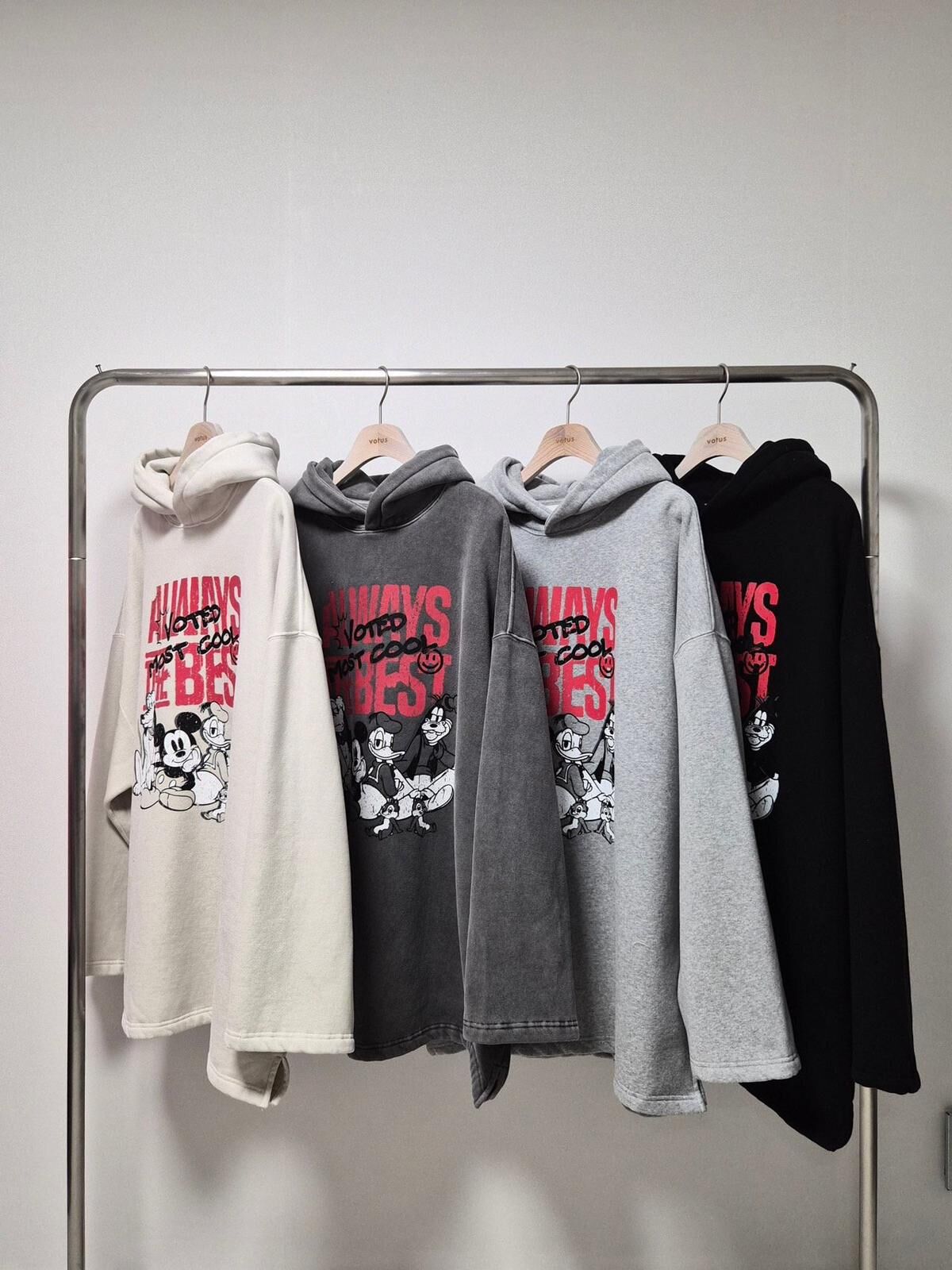 洗水卡通圖案連帽衛衣(薄抓毛底) Votus-194T