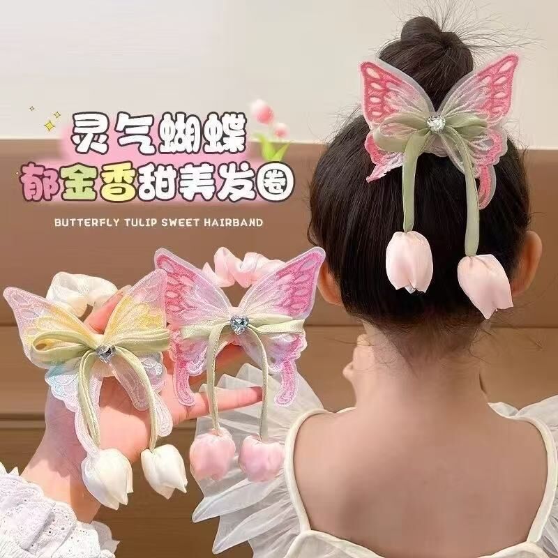 [2 FOR RM10] Fairy Tulip Embroidered Butterfly Scrunchies