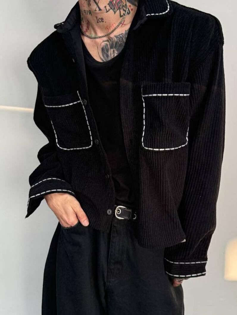 淨色暗直紋長袖恤衫 C_y-135S