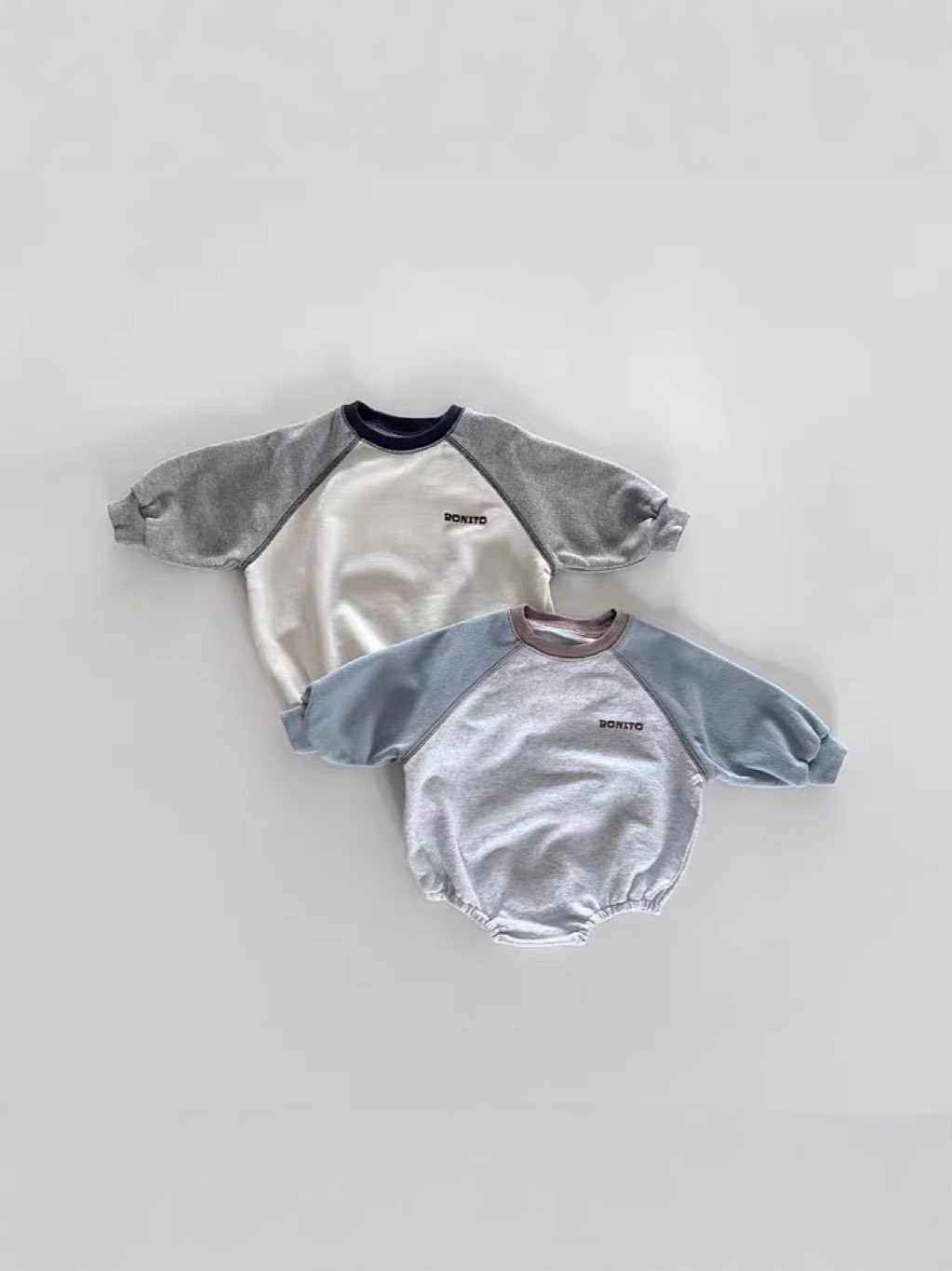 拚色圓領包屁衣