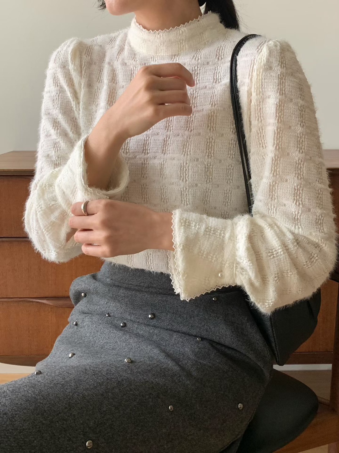 方塊織高領上衣