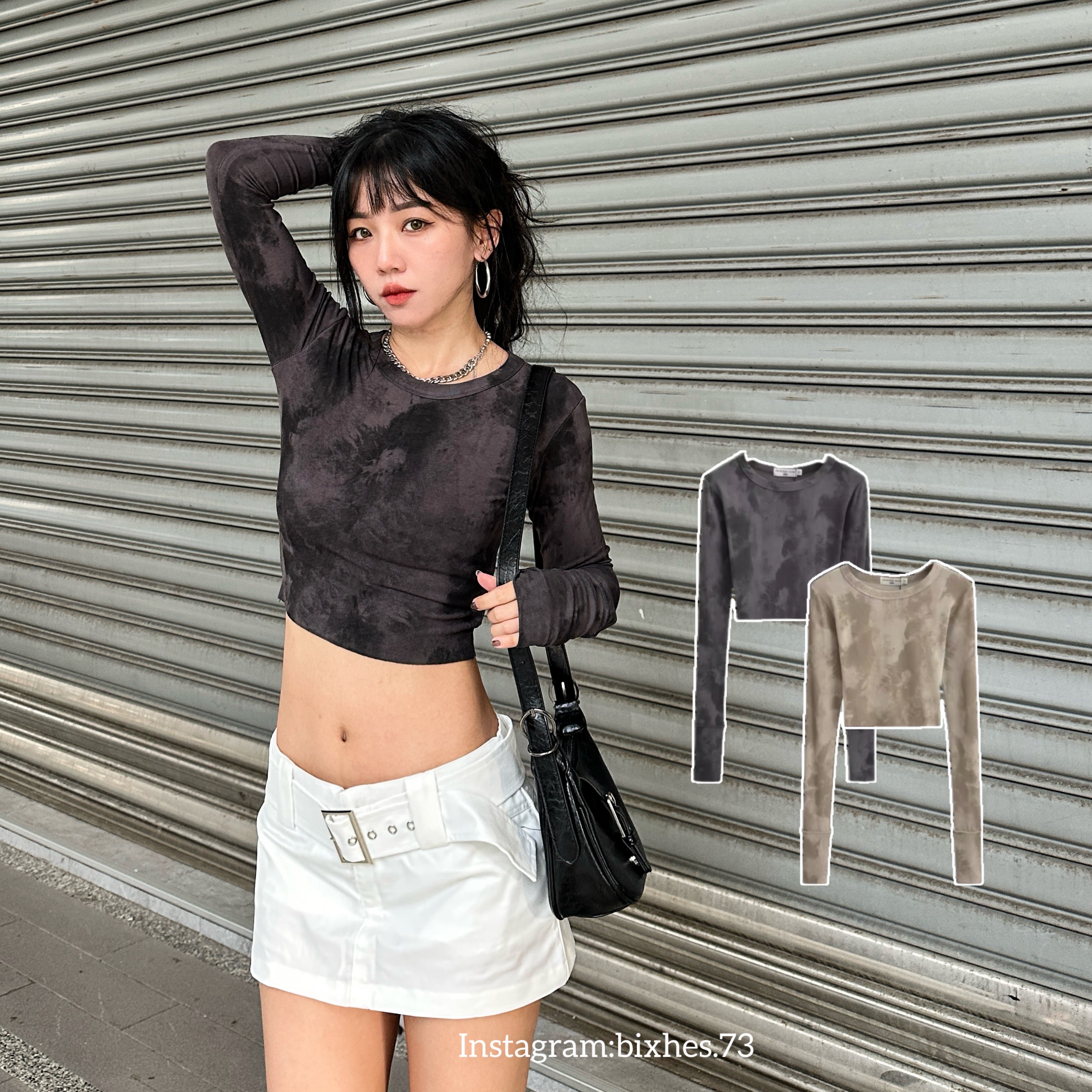 美式暈染貼身短版長T(B00031)