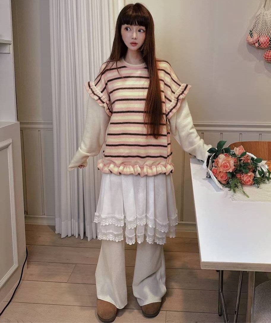 紗層拼接休閒長褲