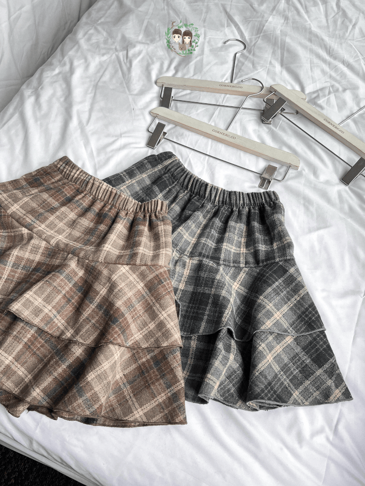 秋冬磨毛格紋雙層短裙〈🇰🇷DAY 1〉