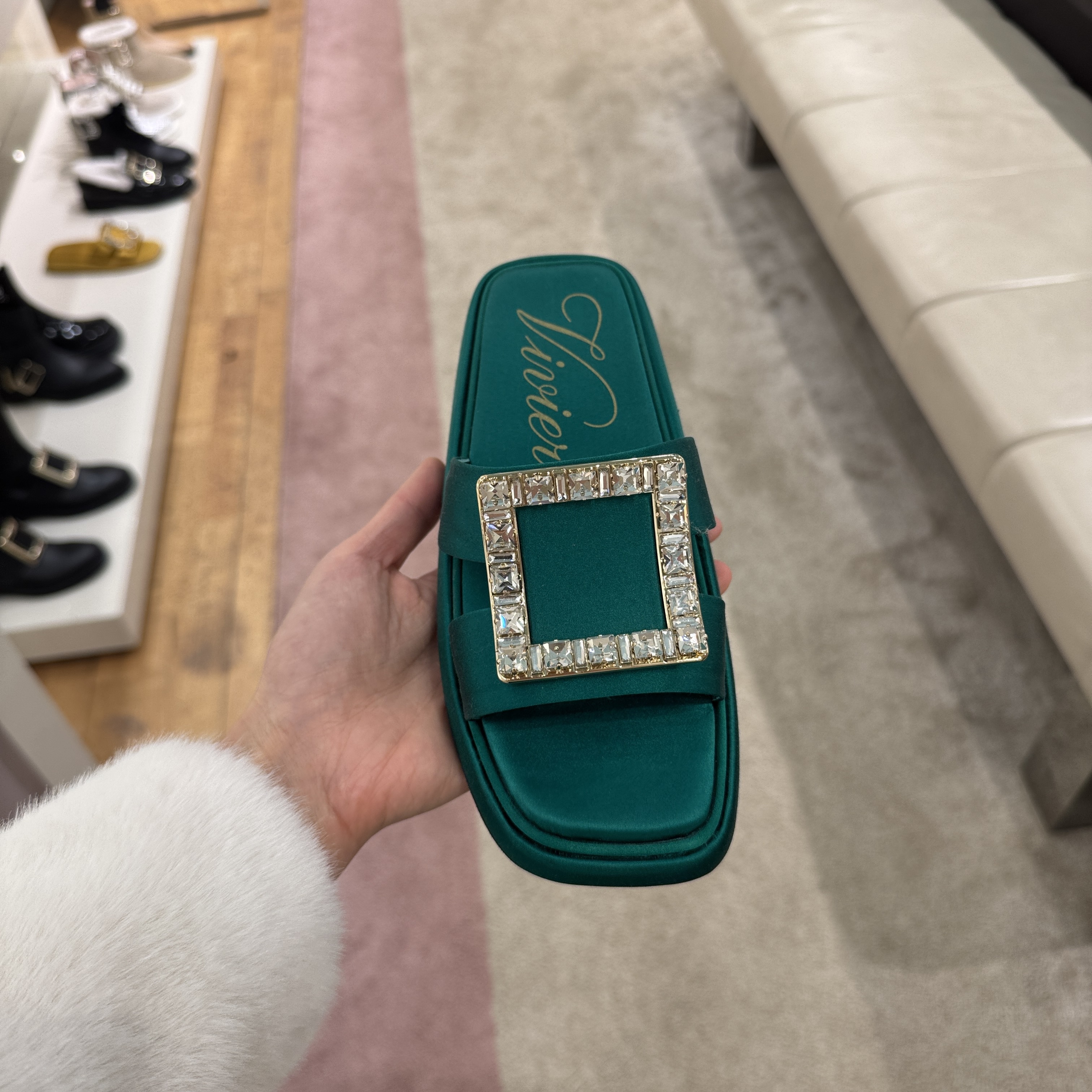 Roger Vivier strass slidy sandals mules satin green