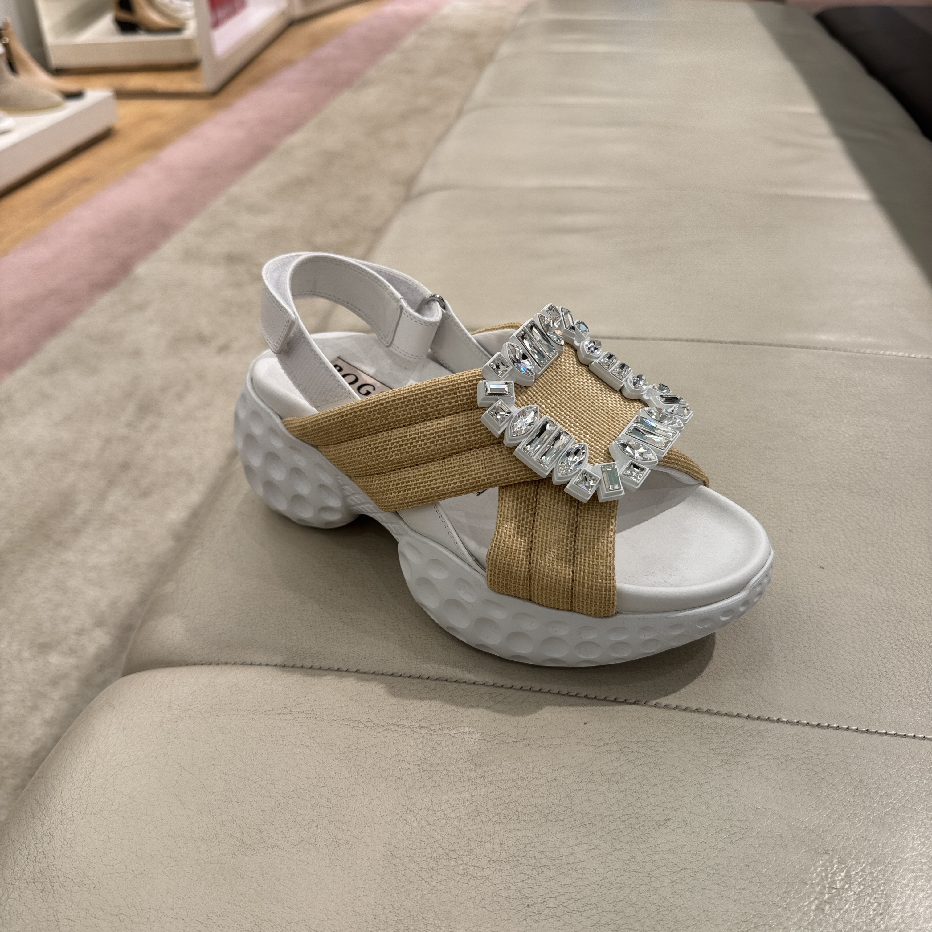 Roger Vivier RV Viv Run Light strass buckle sandals beige